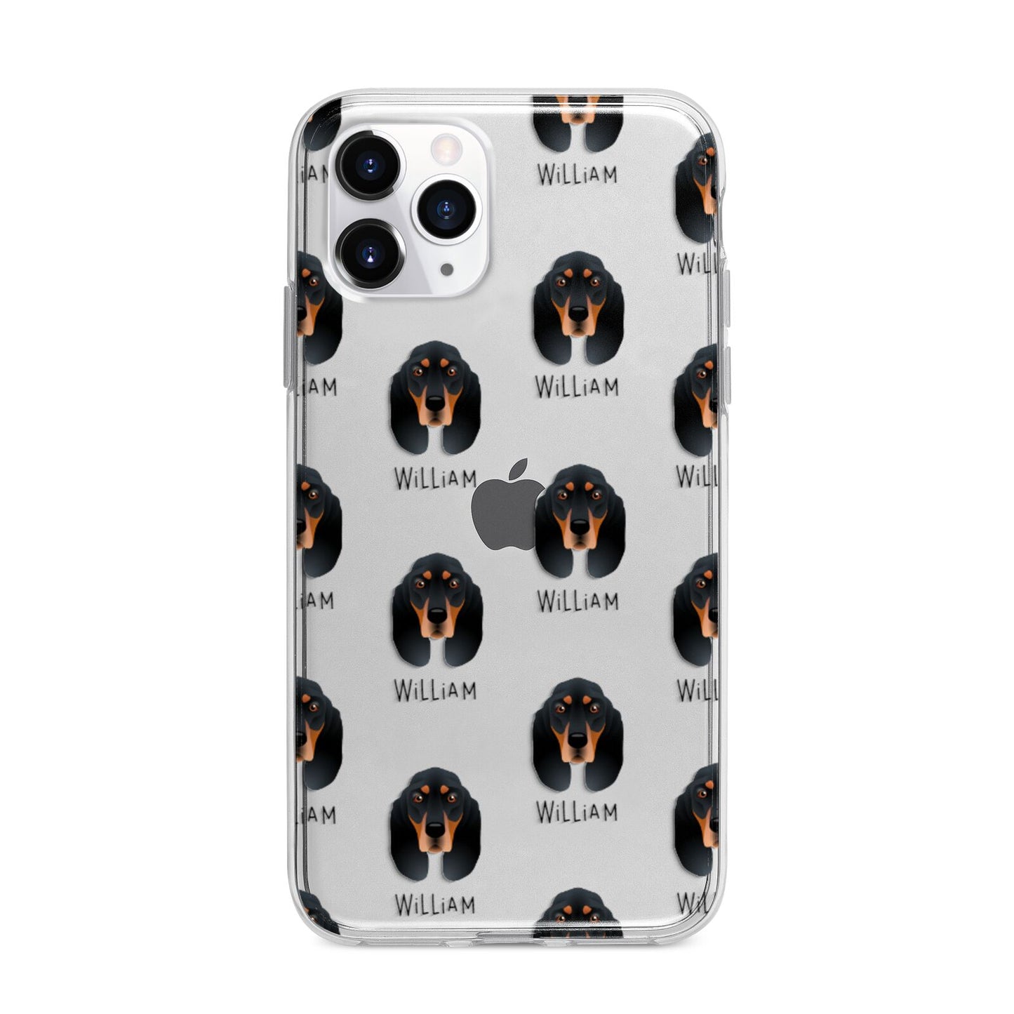 Black and Tan Coonhound Icon with Name Apple iPhone 11 Pro Max in Silver with Bumper Case