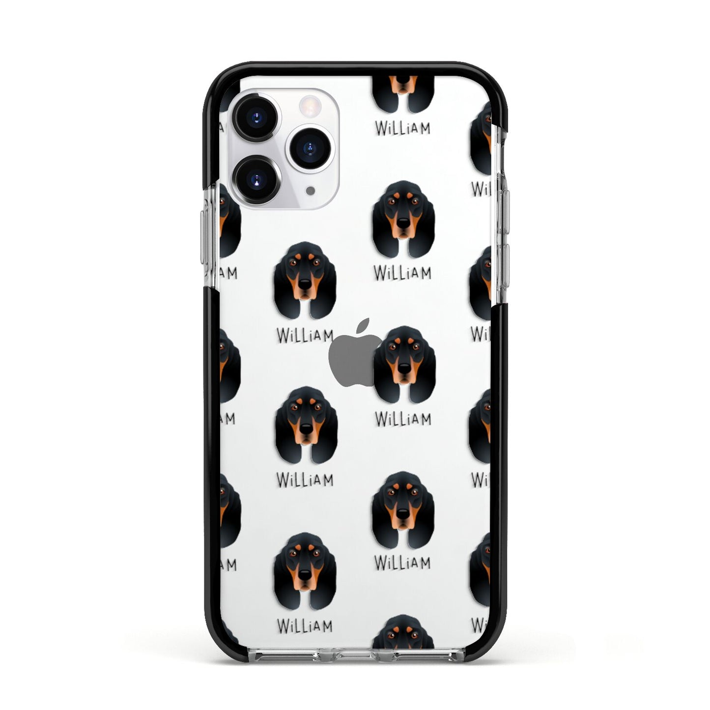 Black and Tan Coonhound Icon with Name Apple iPhone 11 Pro in Silver with Black Impact Case