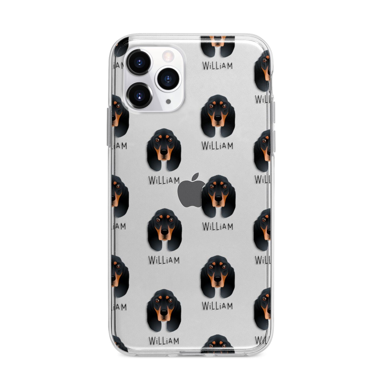 Black and Tan Coonhound Icon with Name Apple iPhone 11 Pro in Silver with Bumper Case