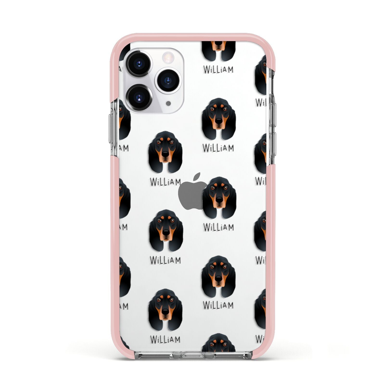 Black and Tan Coonhound Icon with Name Apple iPhone 11 Pro in Silver with Pink Impact Case