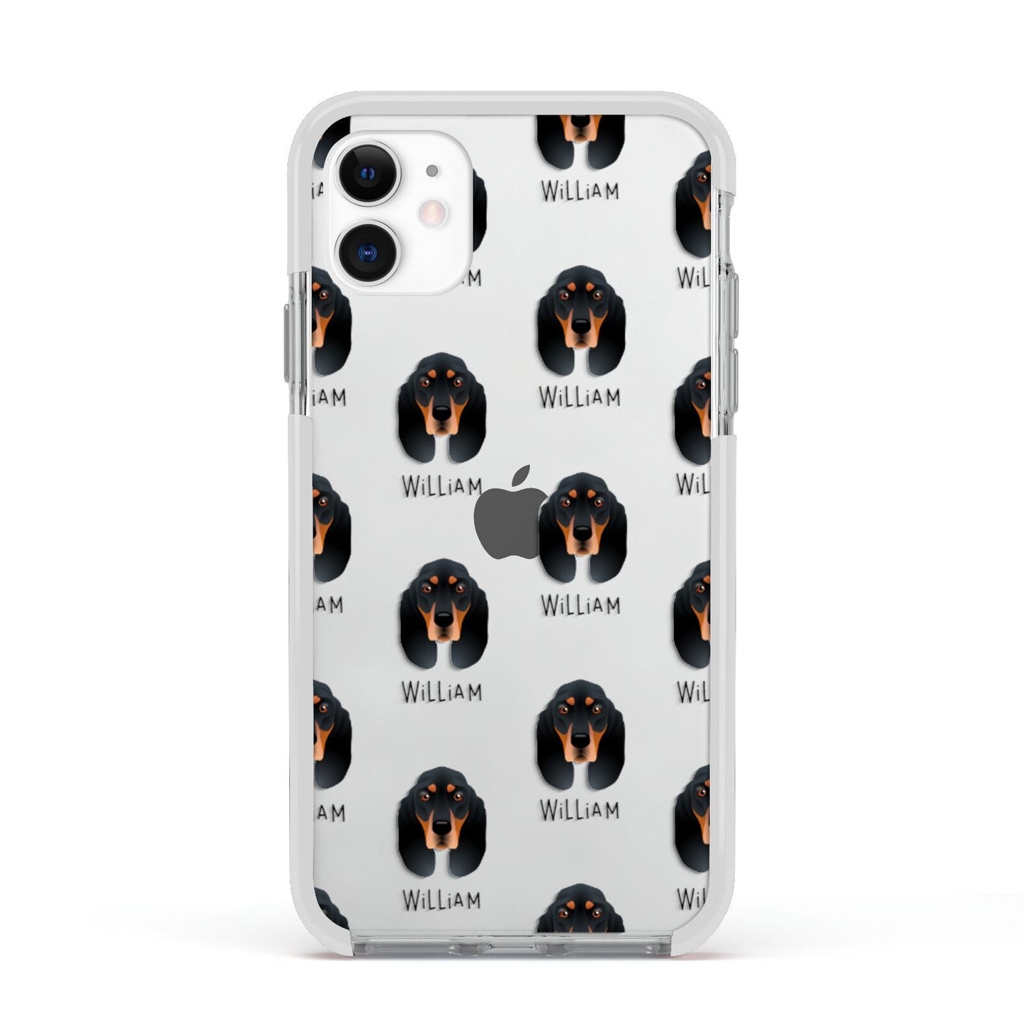 Black and Tan Coonhound Icon with Name Apple iPhone 11 in White with White Impact Case