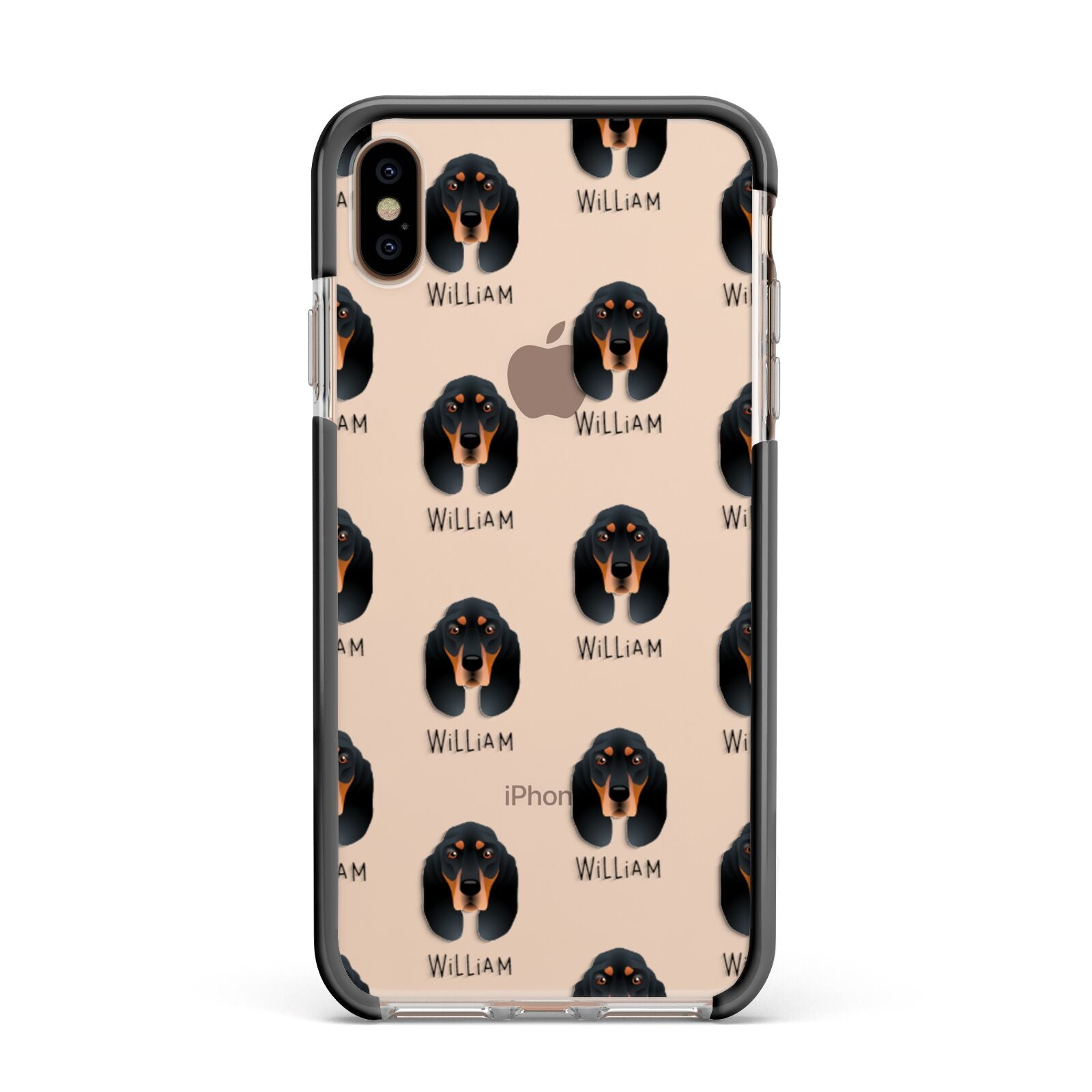 Black and Tan Coonhound Icon with Name Apple iPhone Xs Max Impact Case Black Edge on Gold Phone