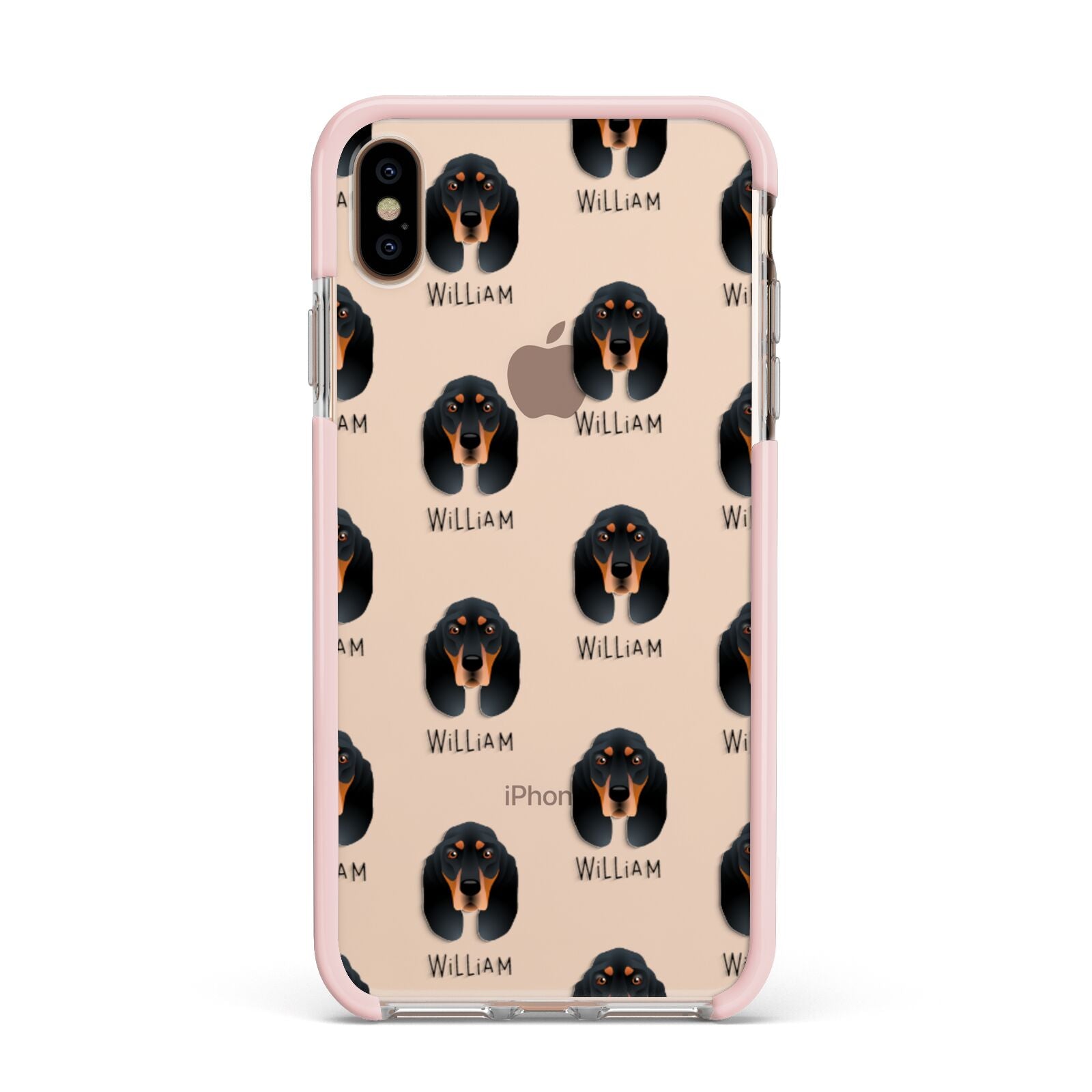 Black and Tan Coonhound Icon with Name Apple iPhone Xs Max Impact Case Pink Edge on Gold Phone