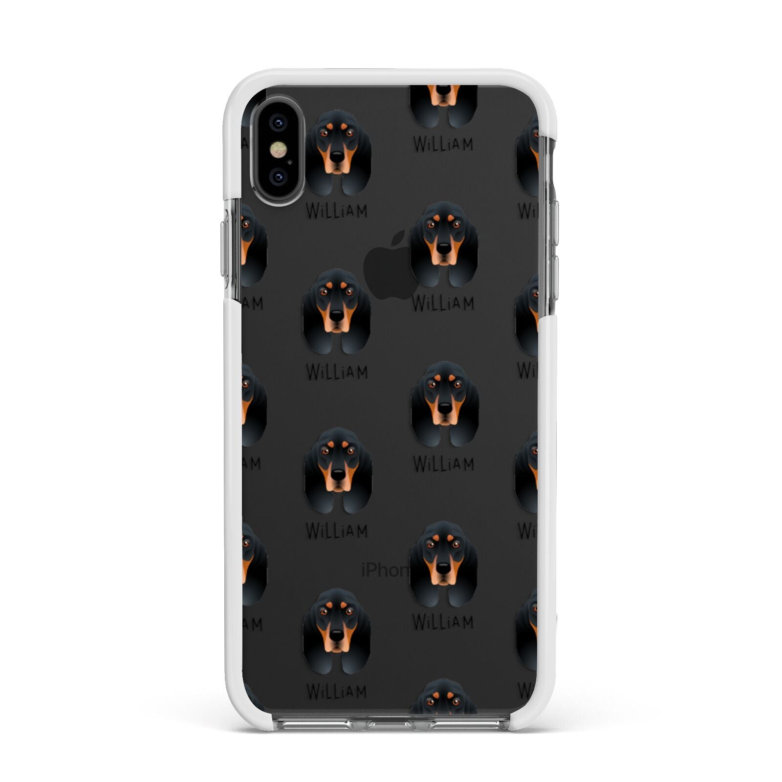 Black and Tan Coonhound Icon with Name Apple iPhone Xs Max Impact Case White Edge on Black Phone