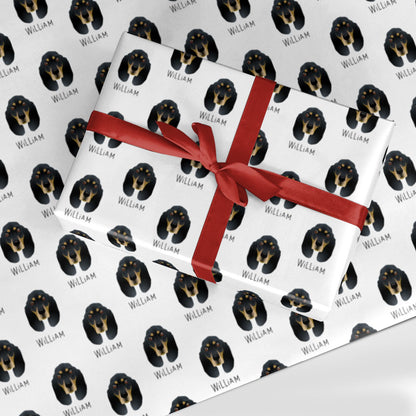 Black and Tan Coonhound Icon with Name Custom Wrapping Paper
