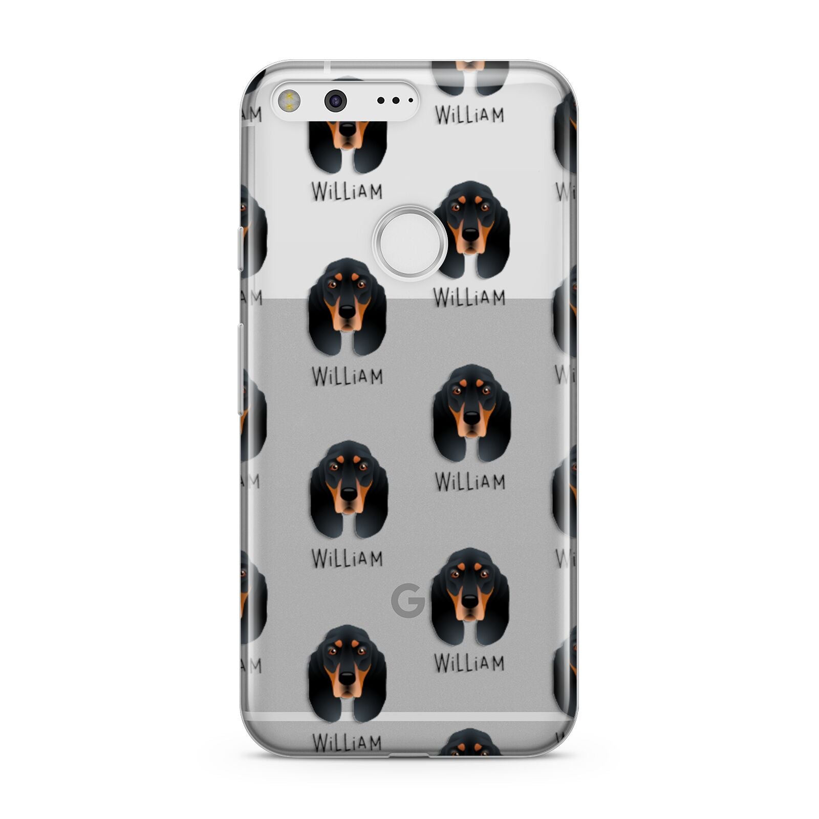 Black and Tan Coonhound Icon with Name Google Pixel Case
