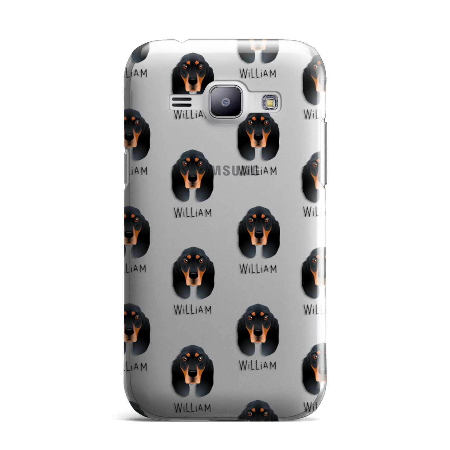 Black and Tan Coonhound Icon with Name Samsung Galaxy J1 2015 Case