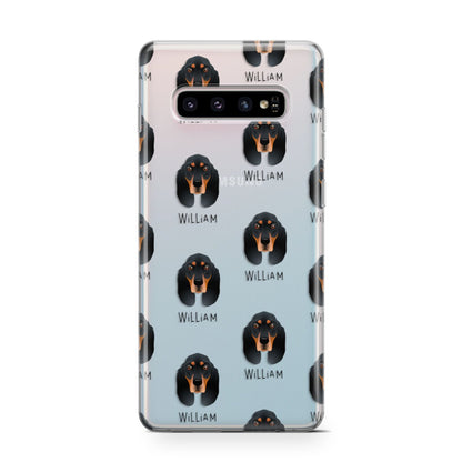 Black and Tan Coonhound Icon with Name Samsung Galaxy S10 Case