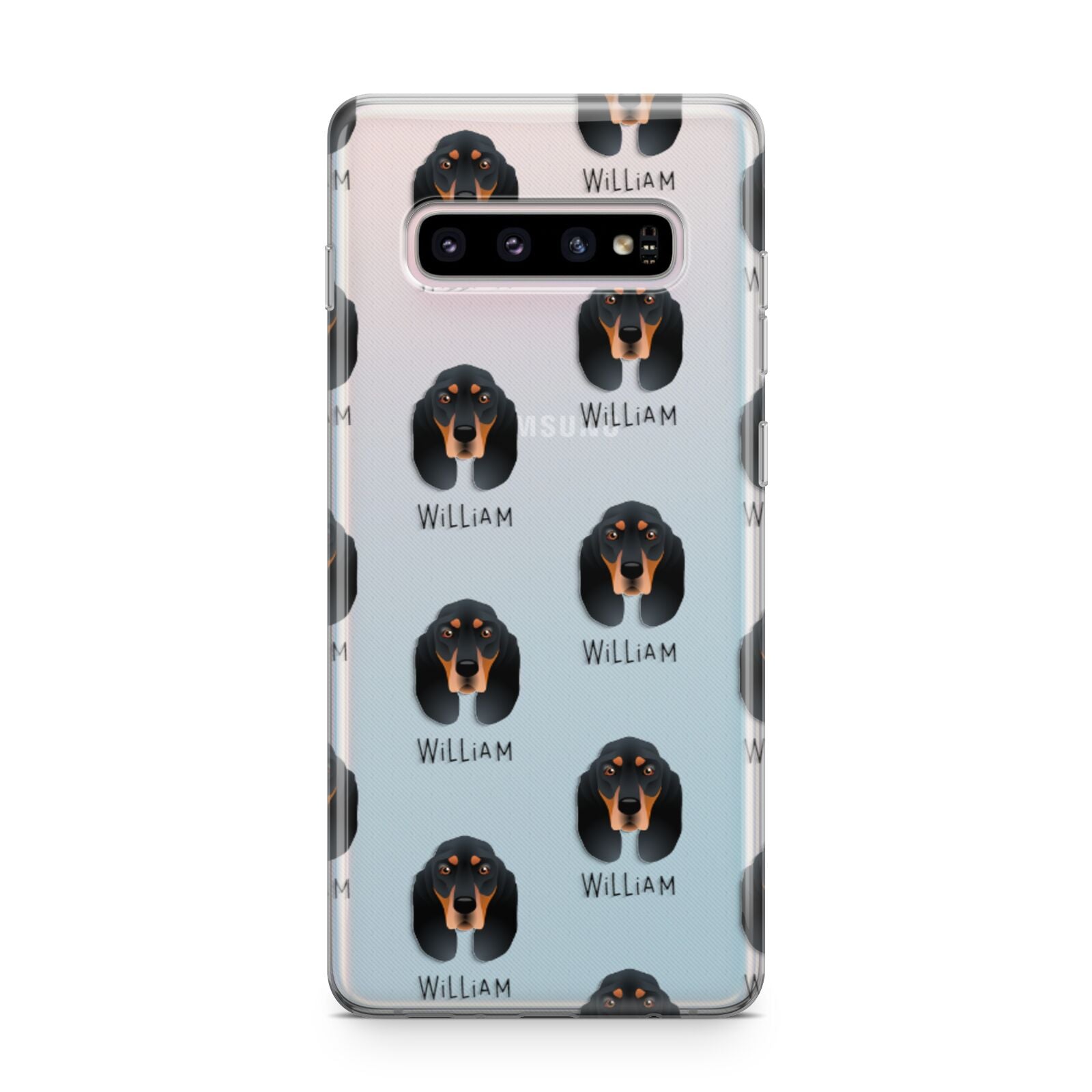 Black and Tan Coonhound Icon with Name Samsung Galaxy S10 Plus Case