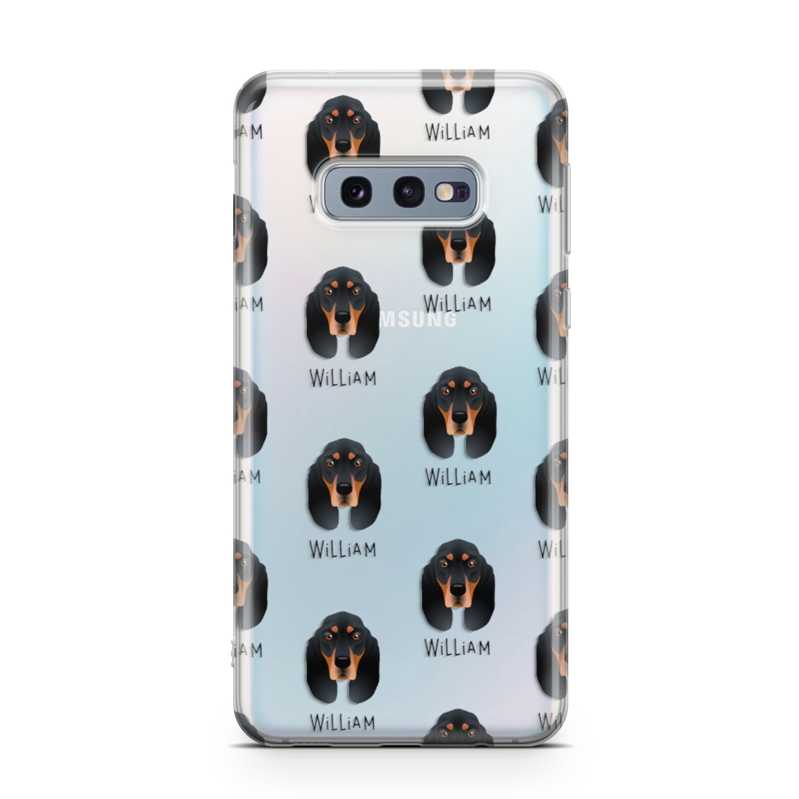 Black and Tan Coonhound Icon with Name Samsung Galaxy S10E Case