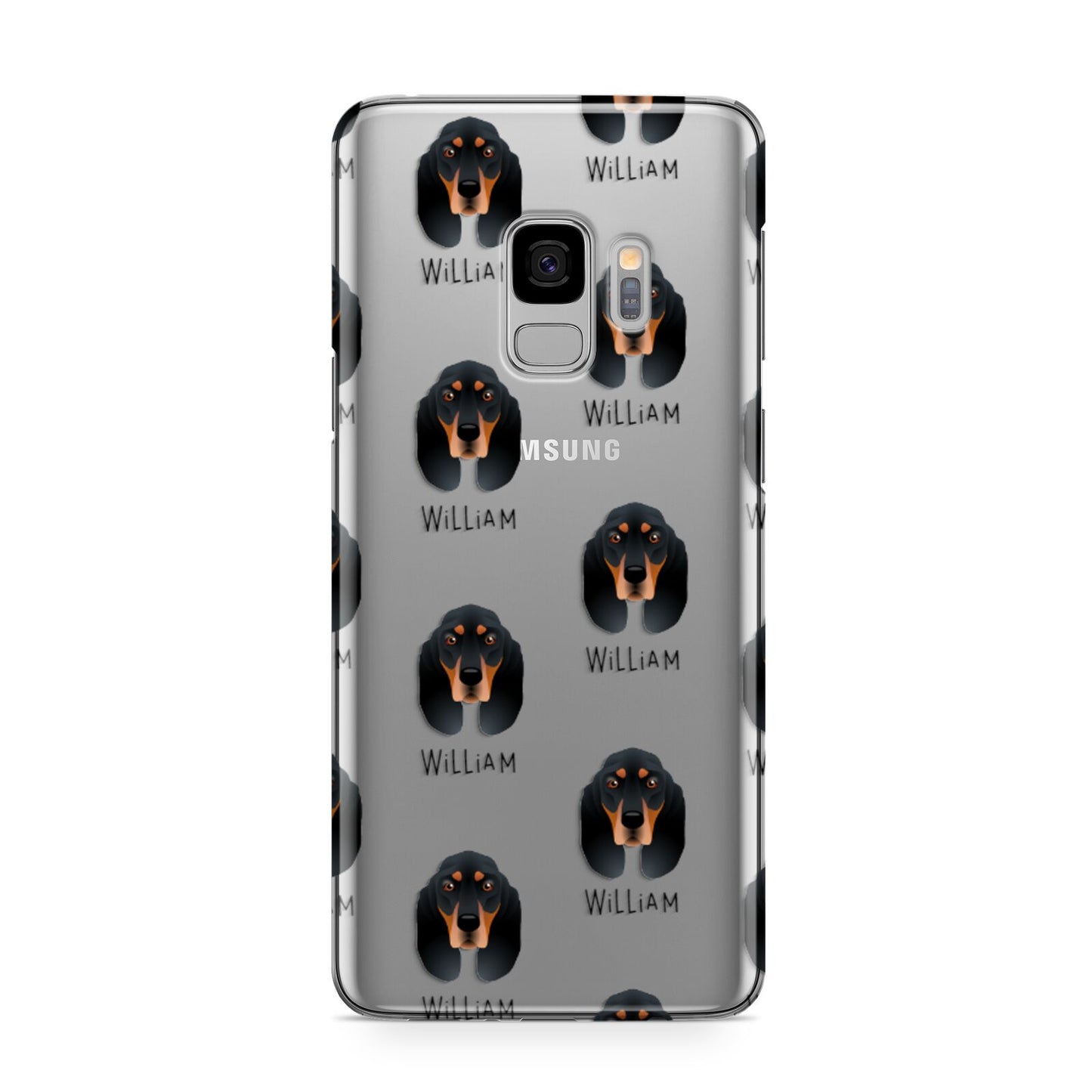 Black and Tan Coonhound Icon with Name Samsung Galaxy S9 Case