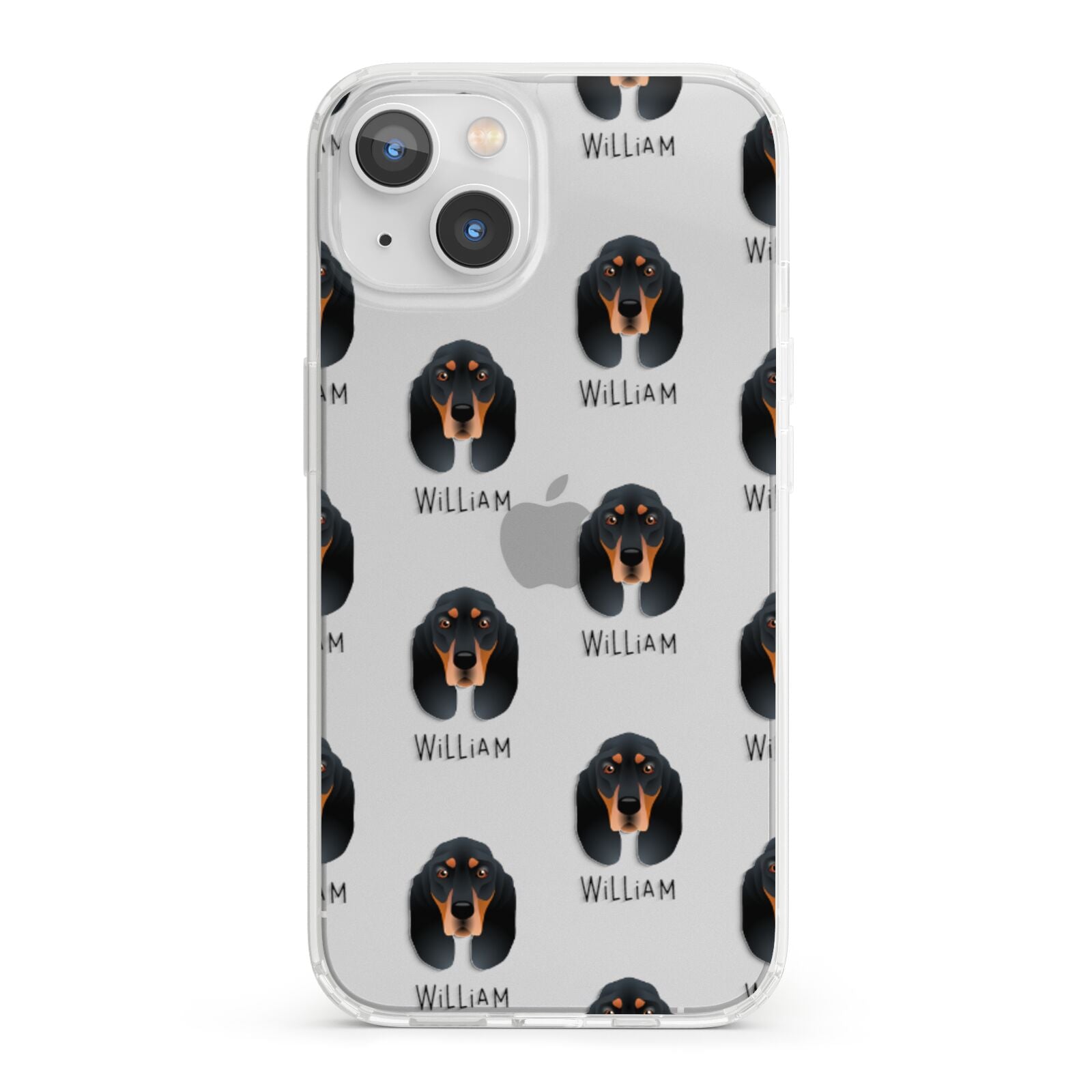 Black and Tan Coonhound Icon with Name iPhone 13 Clear Bumper Case