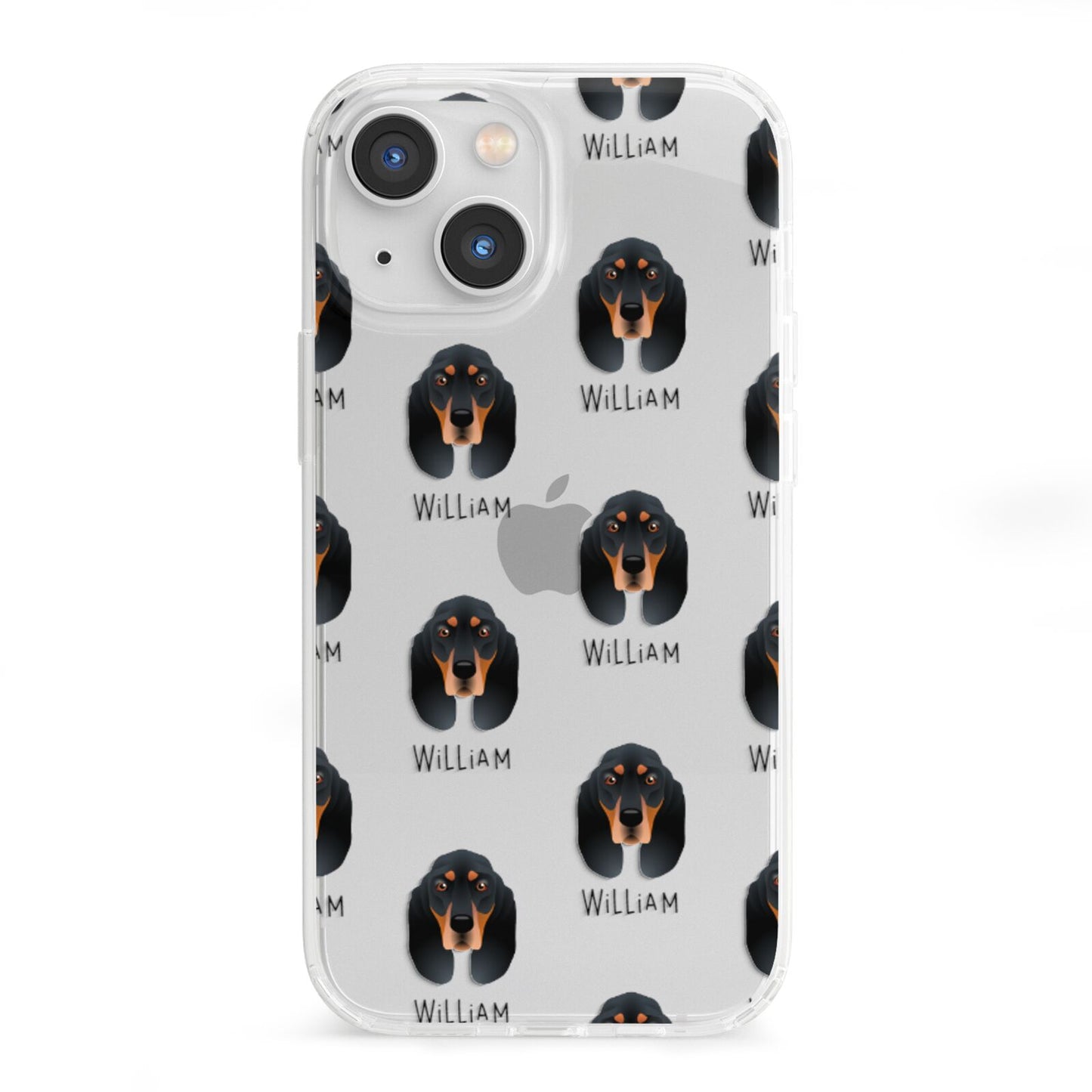 Black and Tan Coonhound Icon with Name iPhone 13 Mini Clear Bumper Case