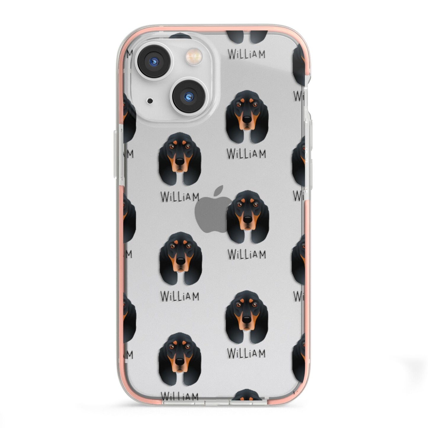 Black and Tan Coonhound Icon with Name iPhone 13 Mini TPU Impact Case with Pink Edges