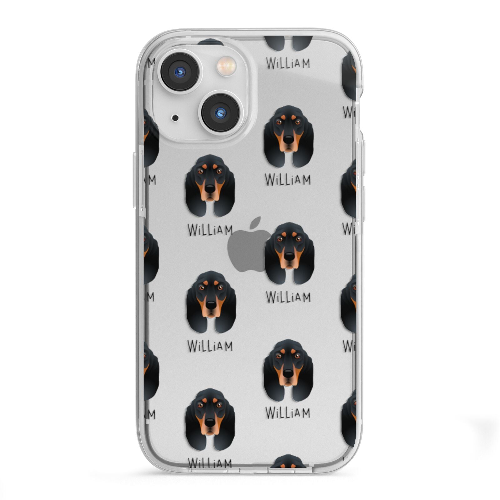 Black and Tan Coonhound Icon with Name iPhone 13 Mini TPU Impact Case with White Edges