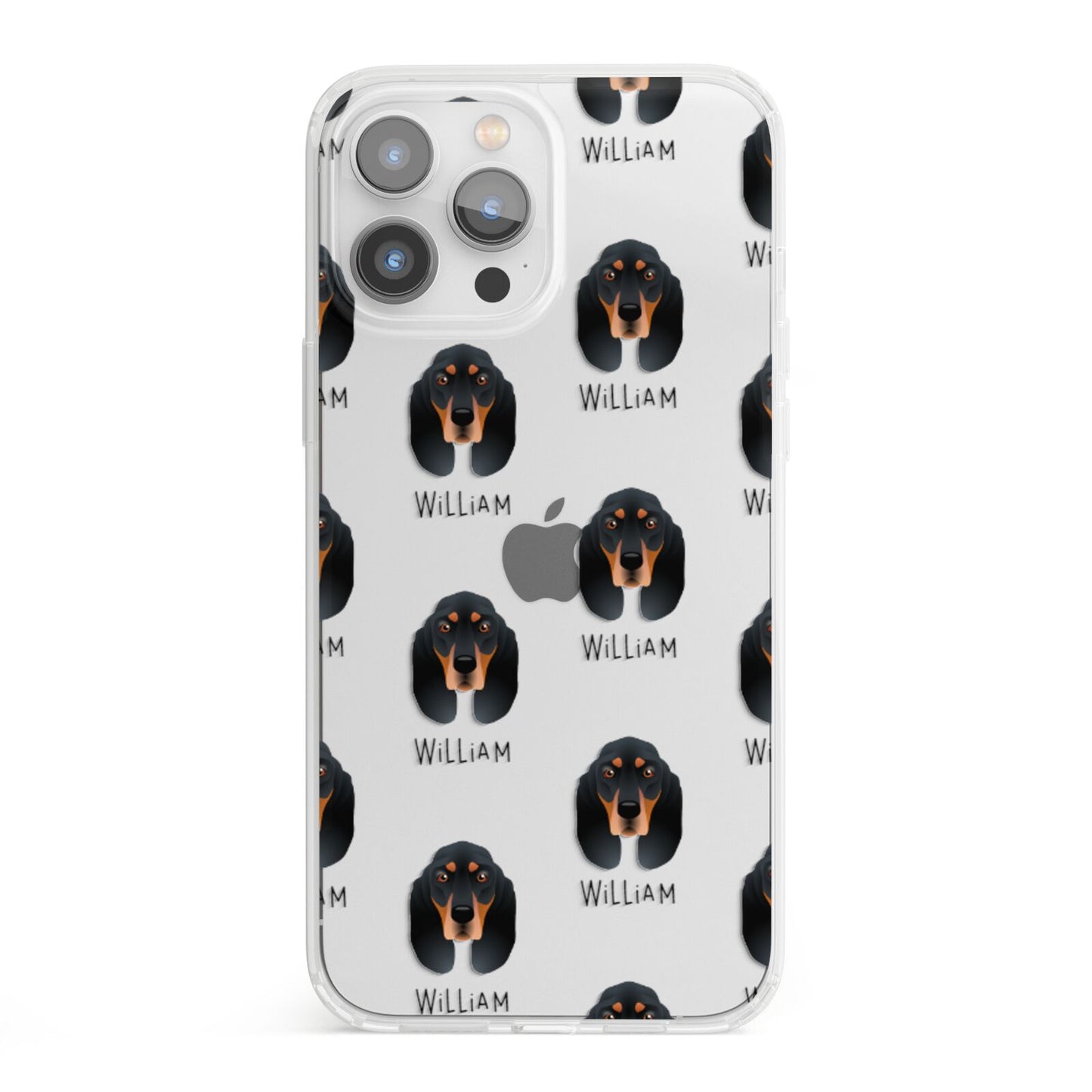 Black and Tan Coonhound Icon with Name iPhone 13 Pro Max Clear Bumper Case