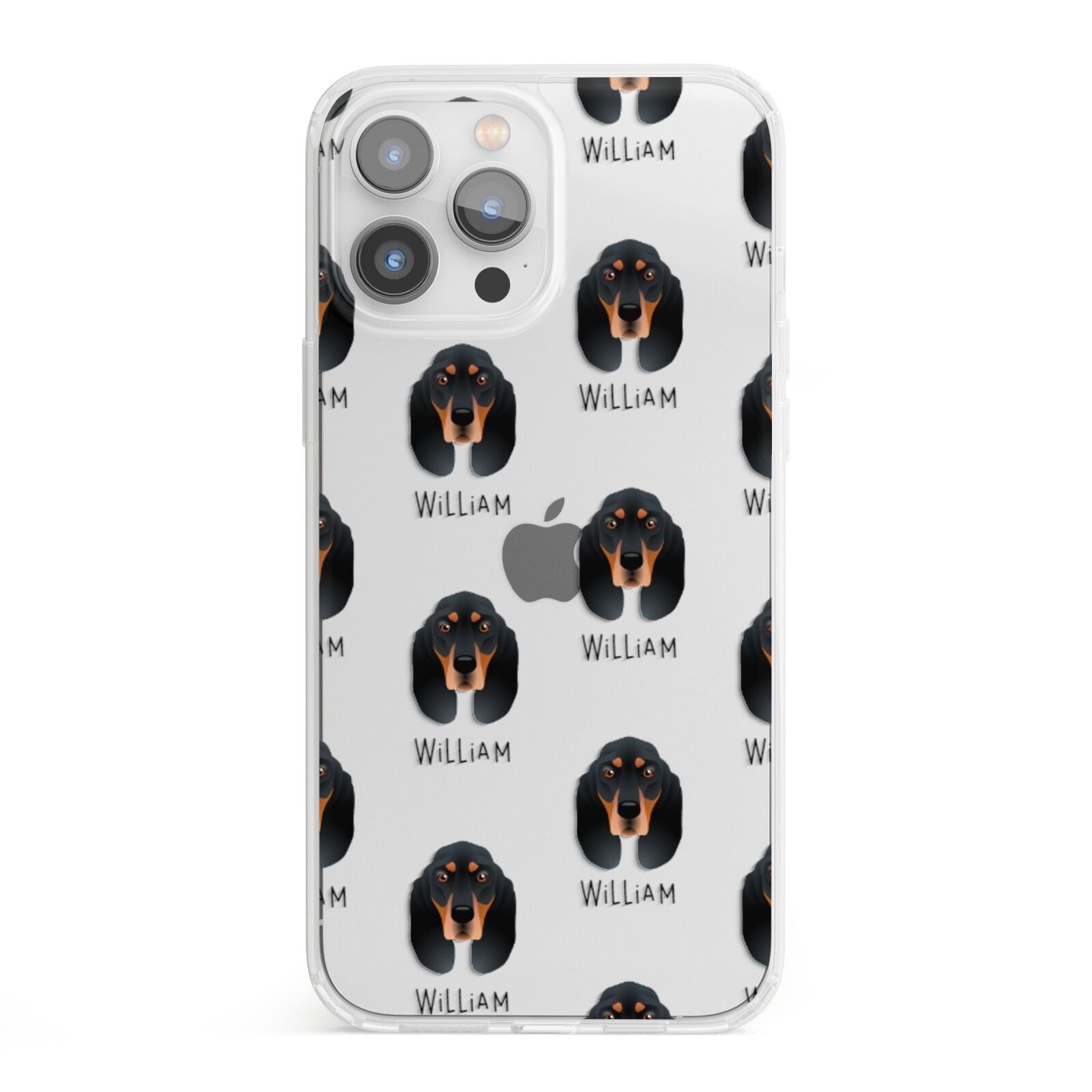 Black and Tan Coonhound Icon with Name iPhone 13 Pro Max Clear Bumper Case