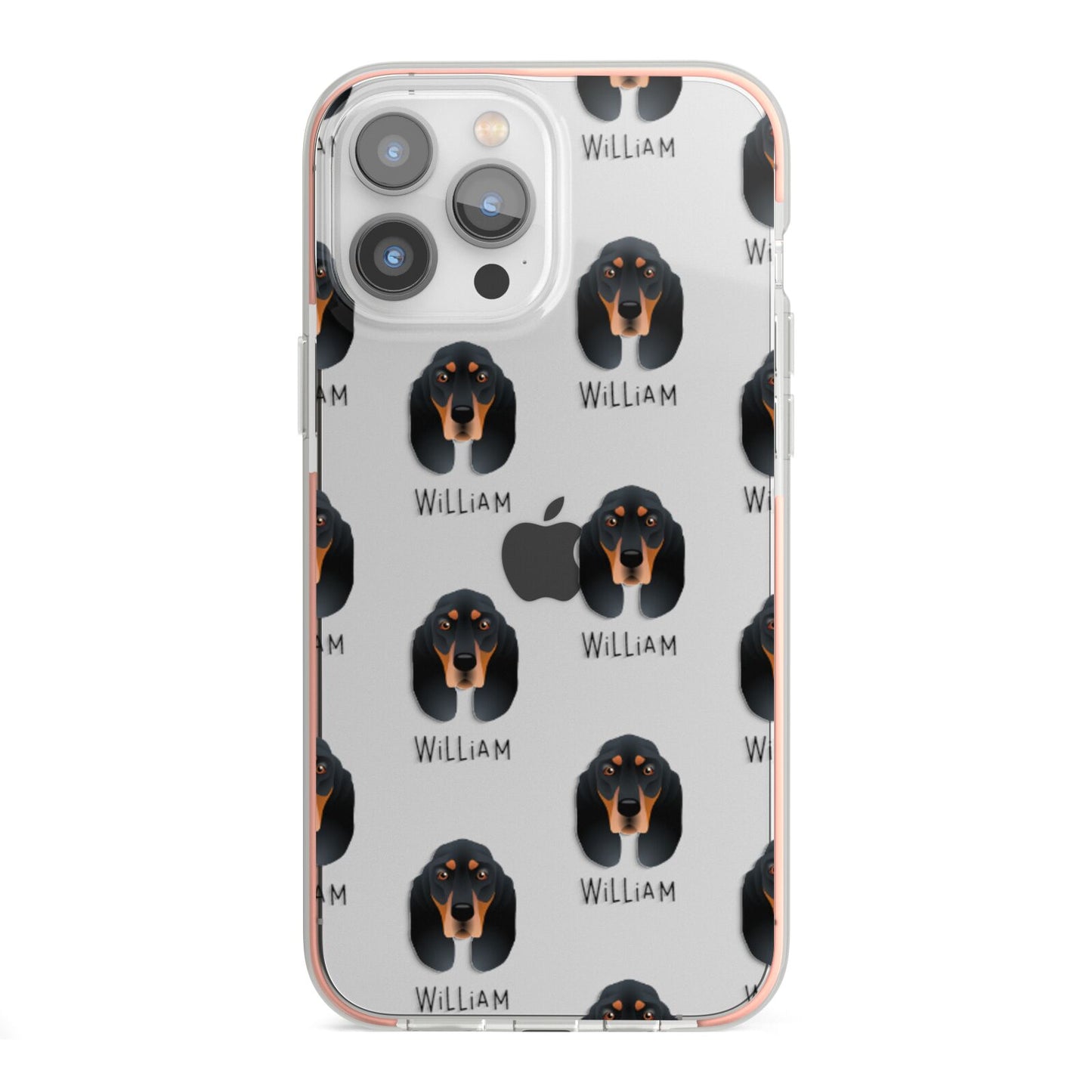 Black and Tan Coonhound Icon with Name iPhone 13 Pro Max TPU Impact Case with Pink Edges