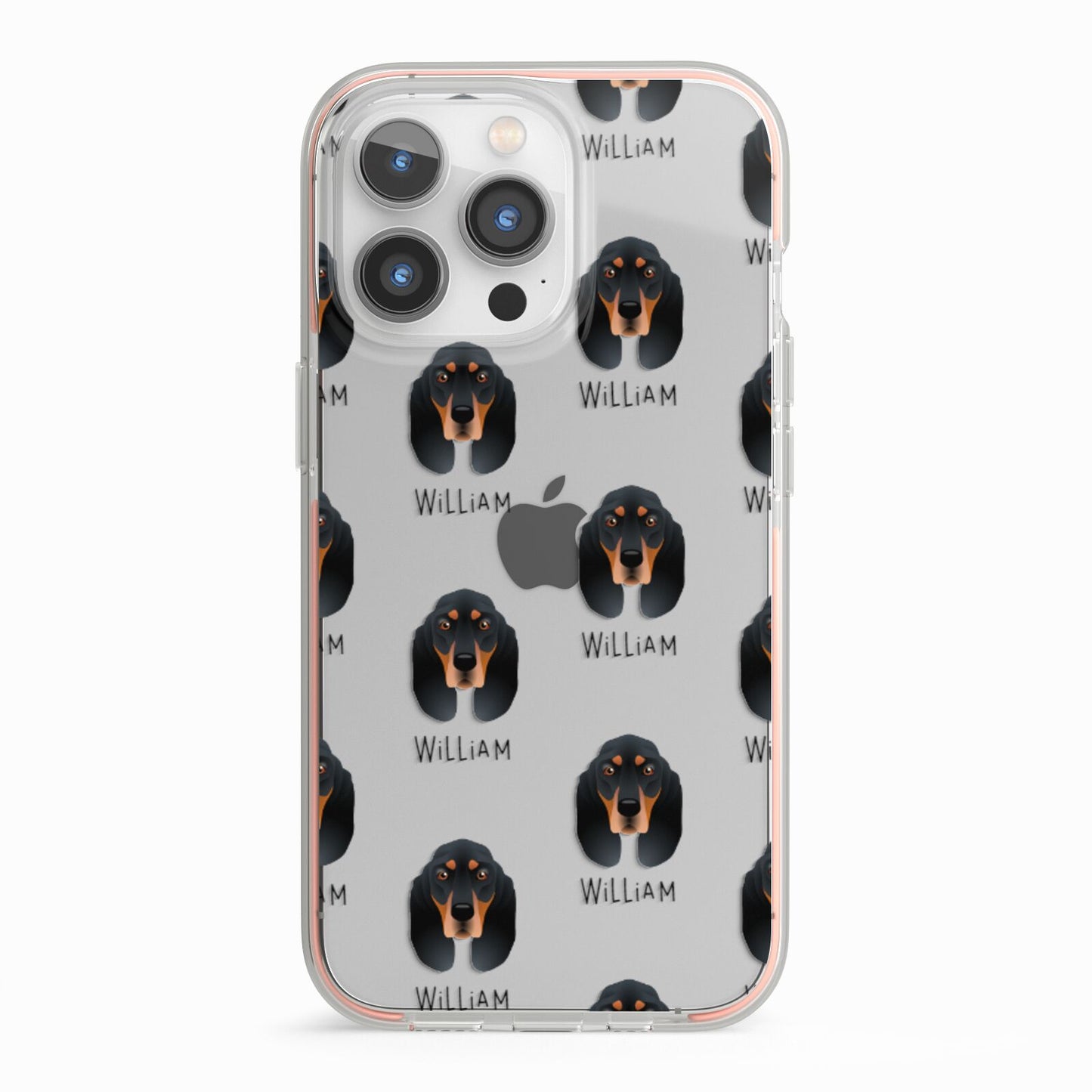 Black and Tan Coonhound Icon with Name iPhone 13 Pro TPU Impact Case with Pink Edges