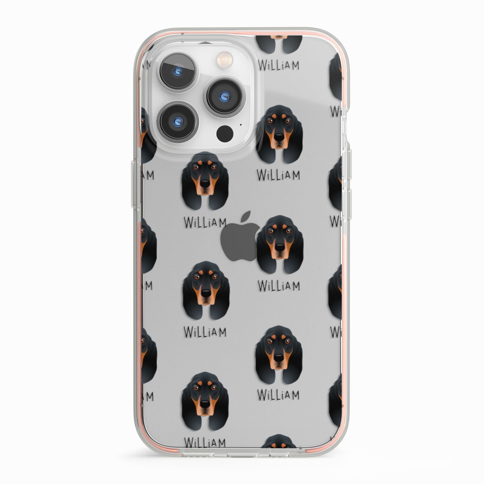 Black and Tan Coonhound Icon with Name iPhone 13 Pro TPU Impact Case with Pink Edges