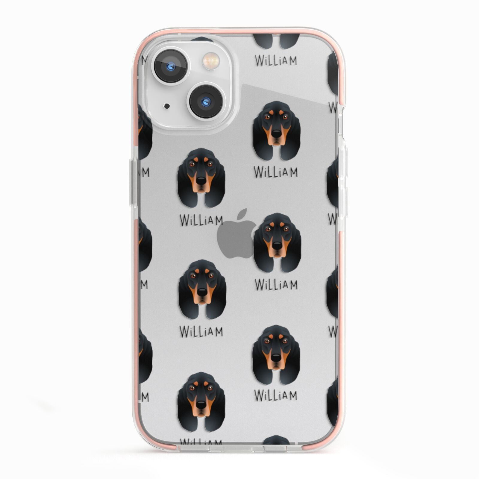 Black and Tan Coonhound Icon with Name iPhone 13 TPU Impact Case with Pink Edges