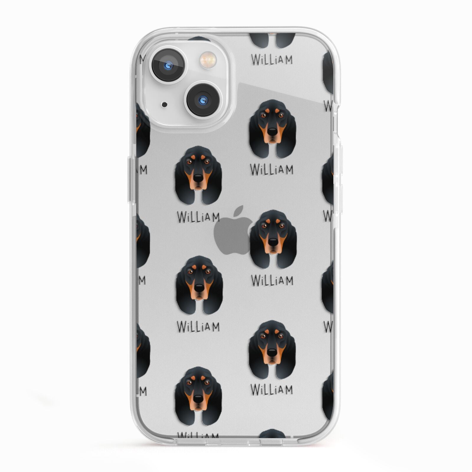 Black and Tan Coonhound Icon with Name iPhone 13 TPU Impact Case with White Edges