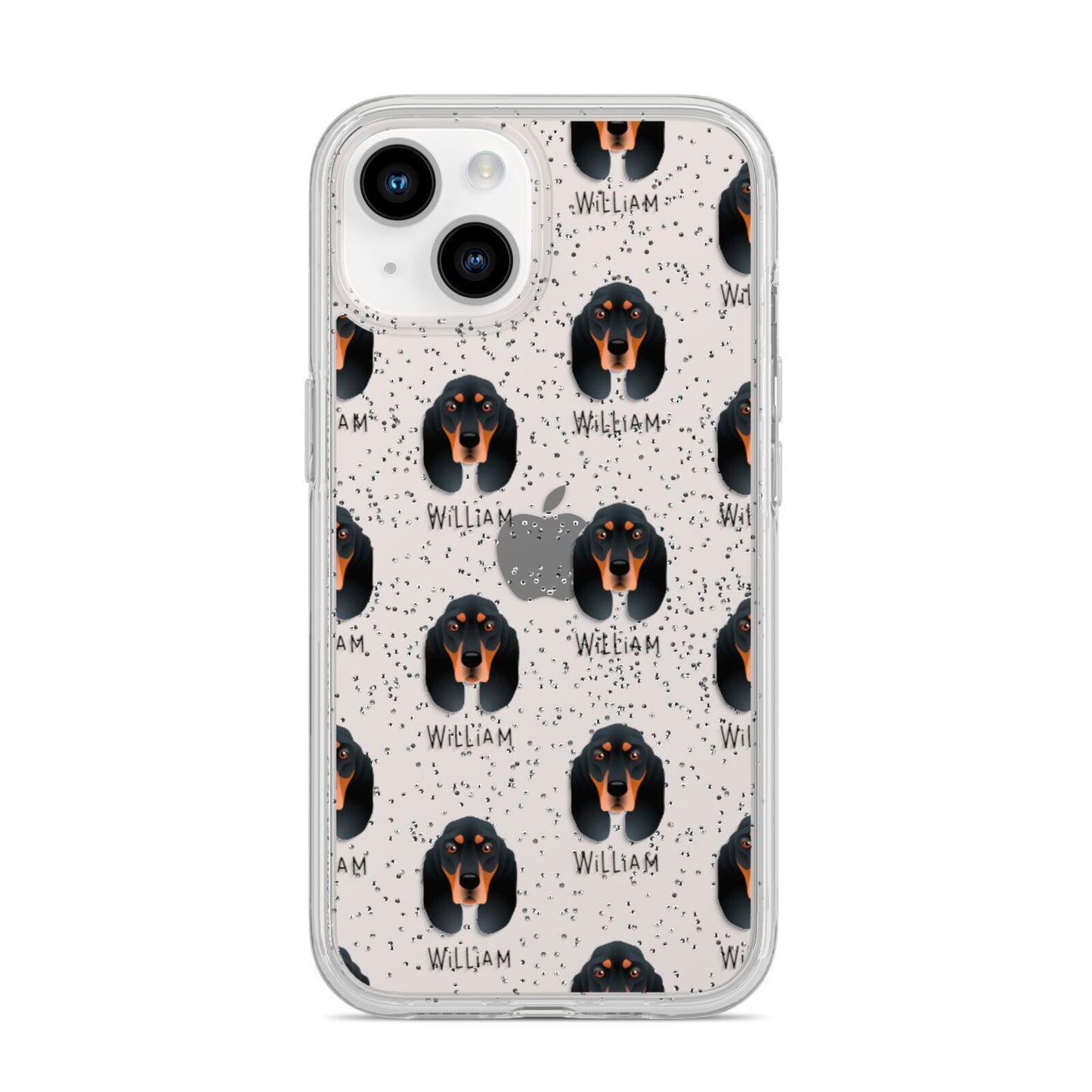 Black and Tan Coonhound Icon with Name iPhone 14 Glitter Tough Case Starlight