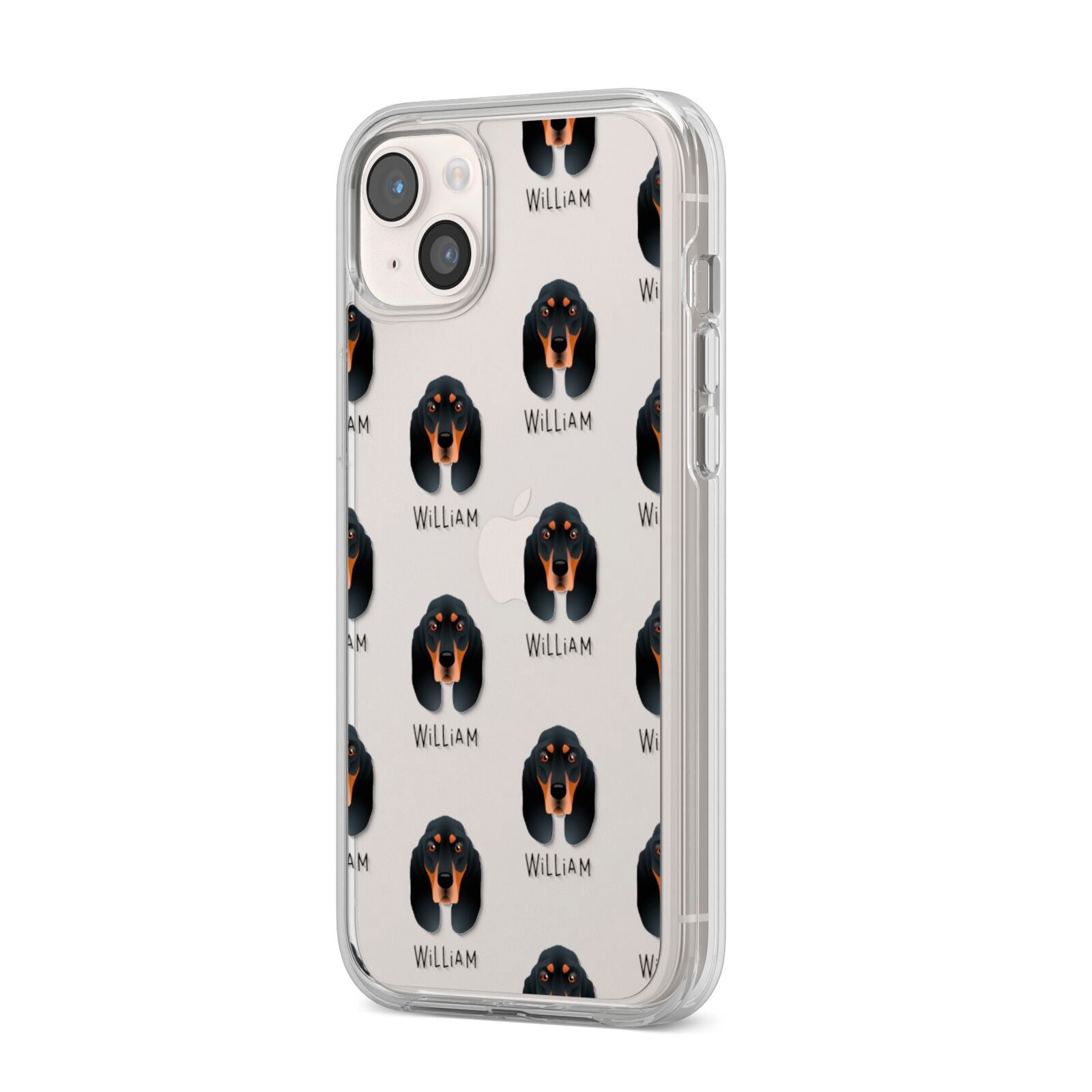 Black and Tan Coonhound Icon with Name iPhone 14 Plus Clear Tough Case Starlight Angled Image