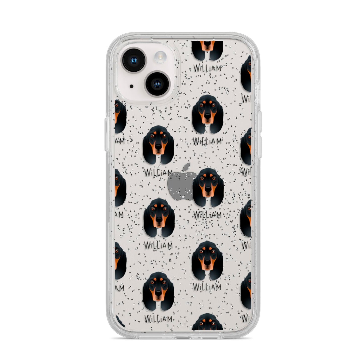 Black and Tan Coonhound Icon with Name iPhone 14 Plus Glitter Tough Case Starlight