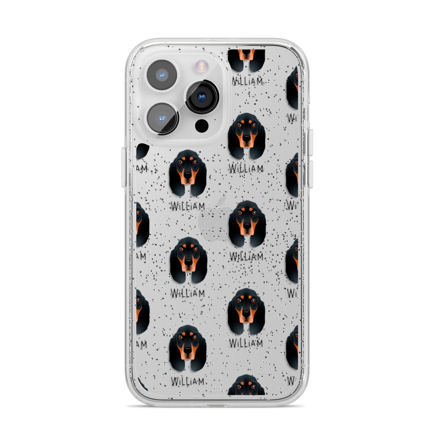 Black and Tan Coonhound Icon with Name iPhone 14 Pro Max Glitter Tough Case Silver