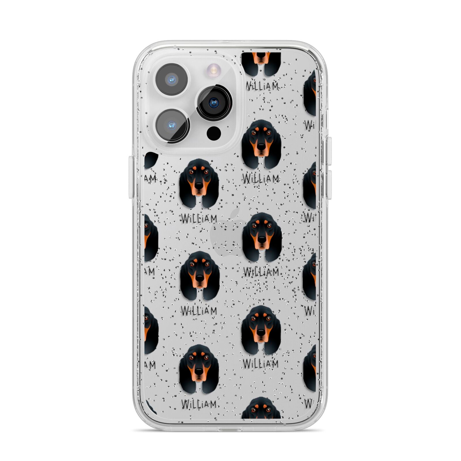 Black and Tan Coonhound Icon with Name iPhone 14 Pro Max Glitter Tough Case Silver