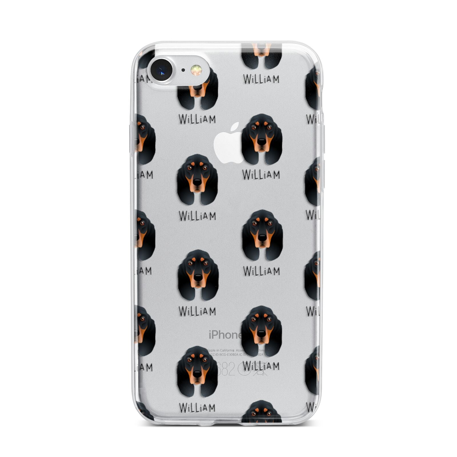 Black and Tan Coonhound Icon with Name iPhone 7 Bumper Case on Silver iPhone