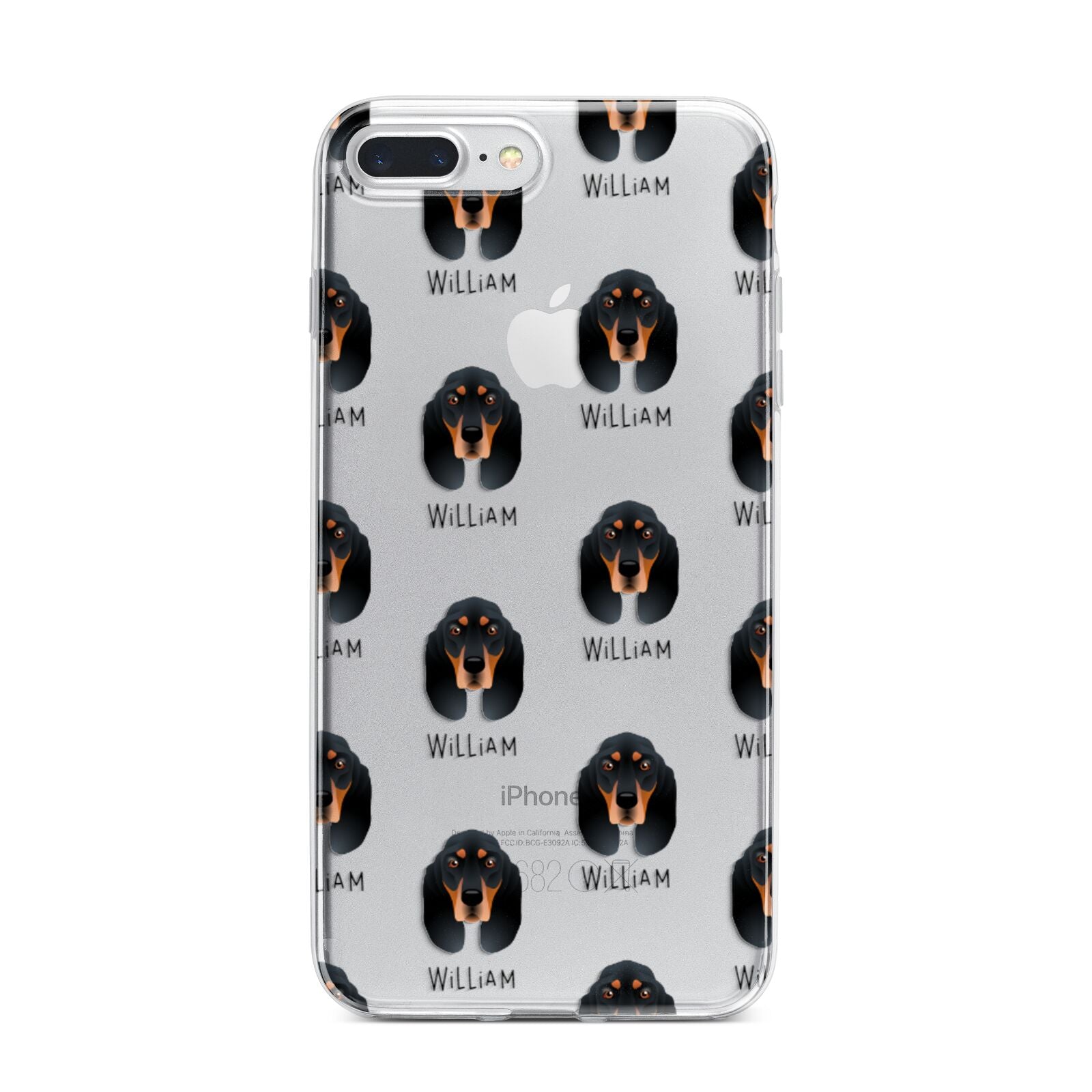 Black and Tan Coonhound Icon with Name iPhone 7 Plus Bumper Case on Silver iPhone
