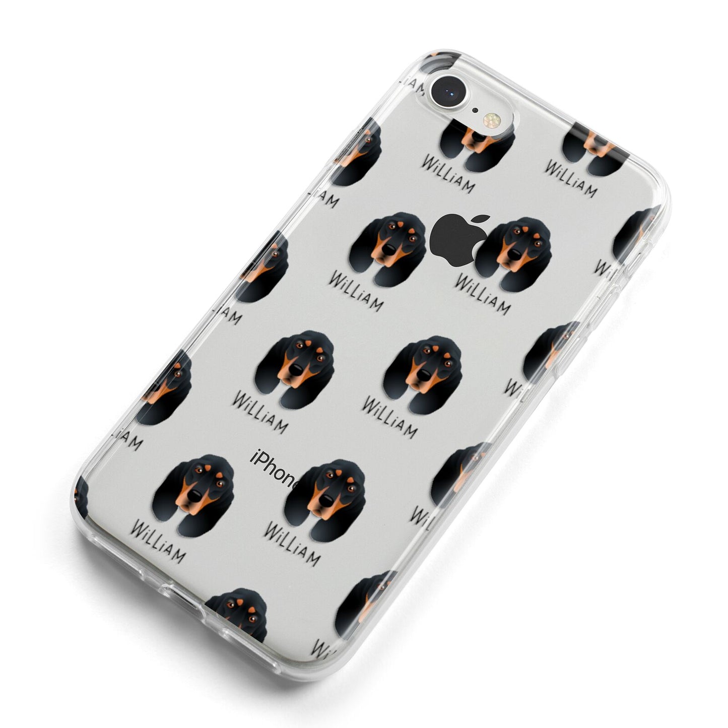 Black and Tan Coonhound Icon with Name iPhone 8 Bumper Case on Silver iPhone Alternative Image