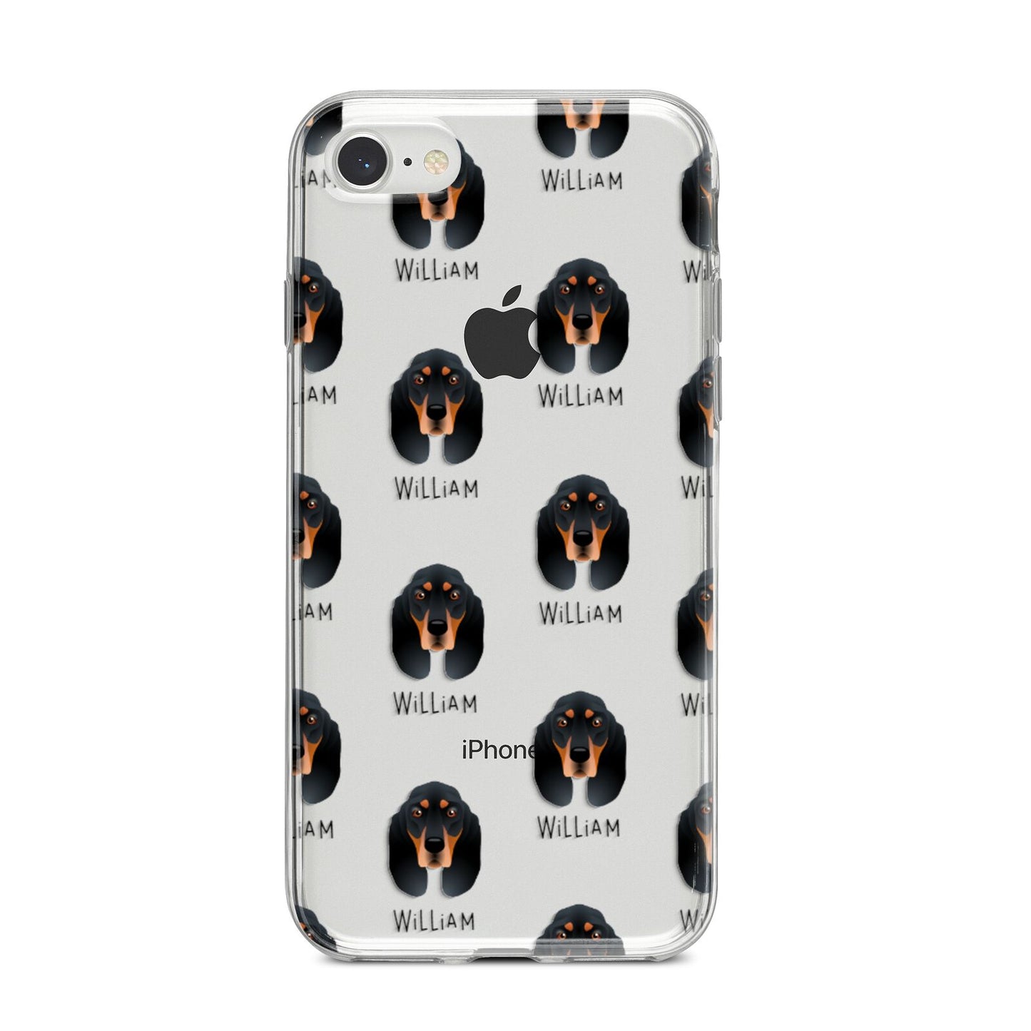 Black and Tan Coonhound Icon with Name iPhone 8 Bumper Case on Silver iPhone