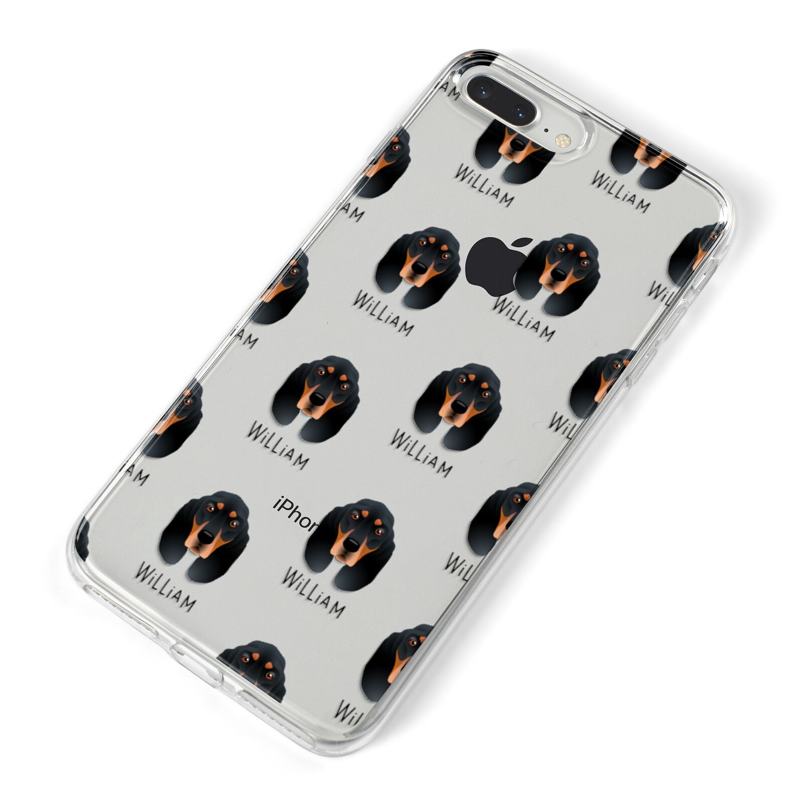 Black and Tan Coonhound Icon with Name iPhone 8 Plus Bumper Case on Silver iPhone Alternative Image