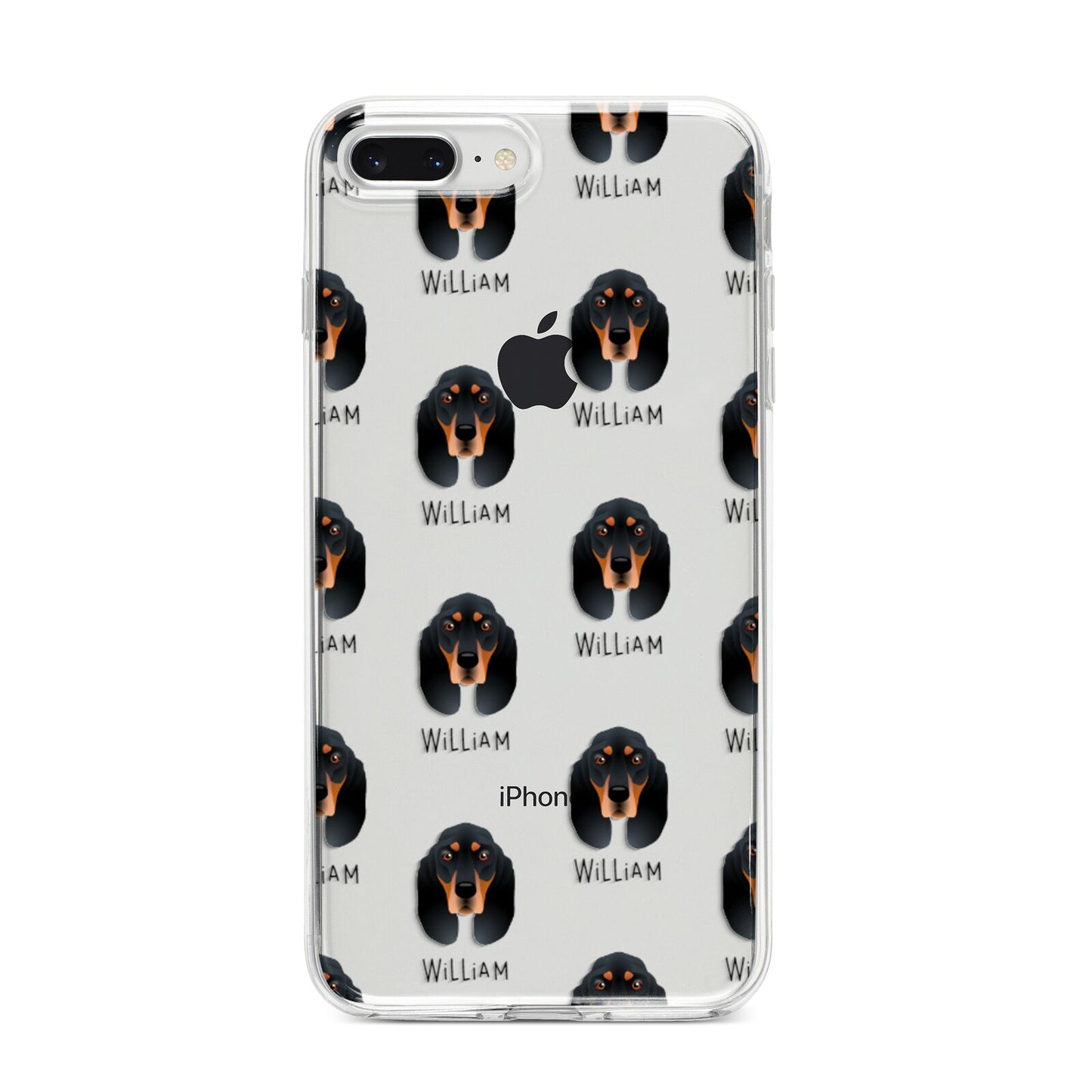 Black and Tan Coonhound Icon with Name iPhone 8 Plus Bumper Case on Silver iPhone