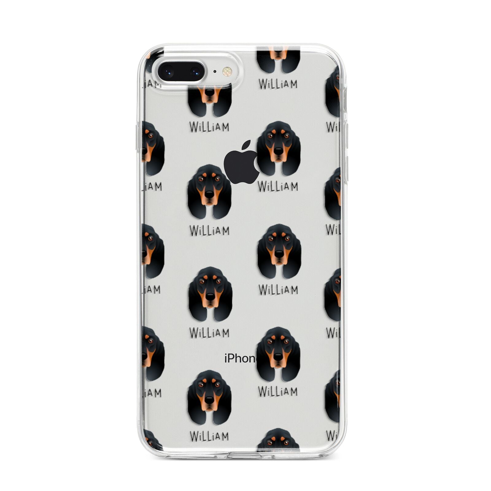 Black and Tan Coonhound Icon with Name iPhone 8 Plus Bumper Case on Silver iPhone