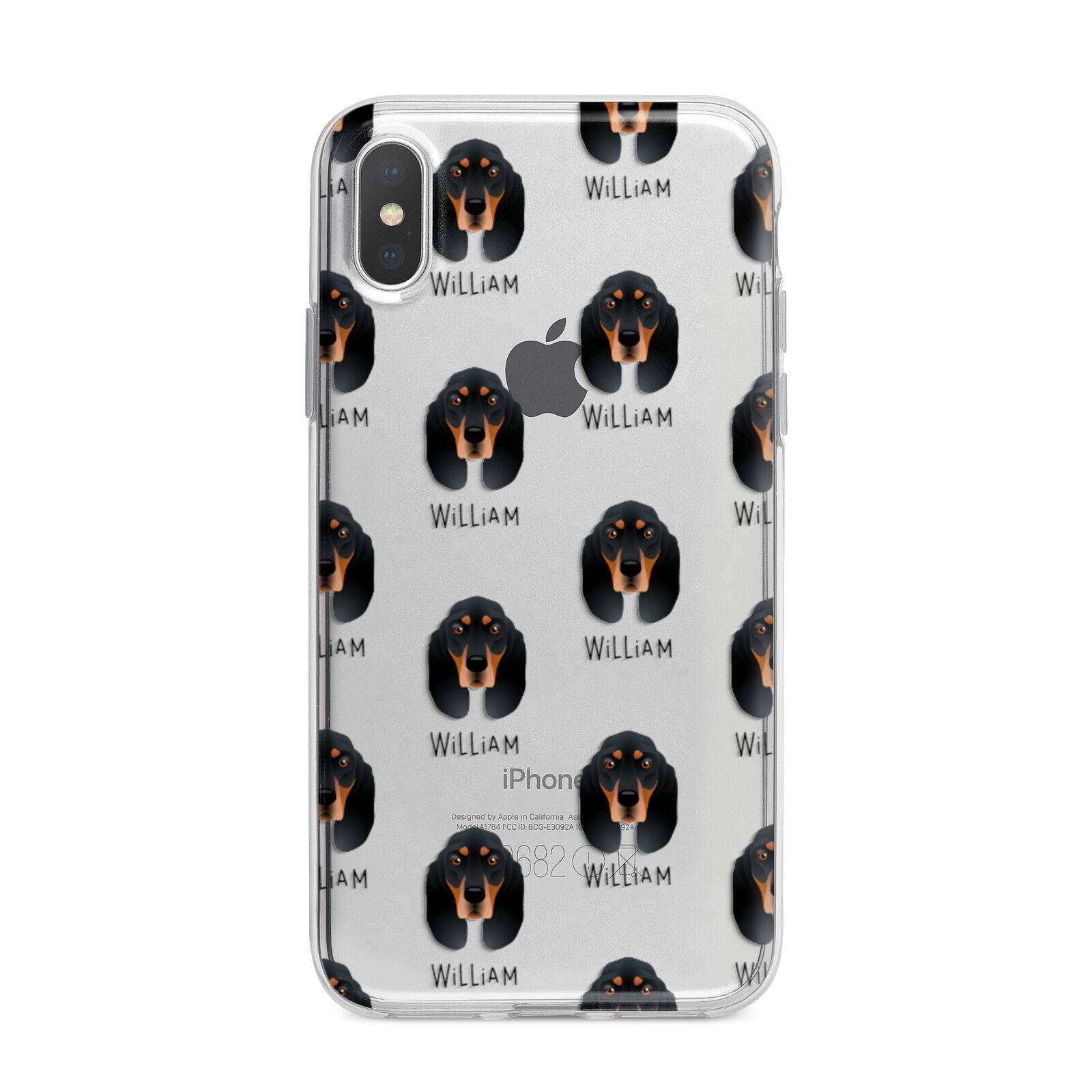 Black and Tan Coonhound Icon with Name iPhone X Bumper Case on Silver iPhone Alternative Image 1