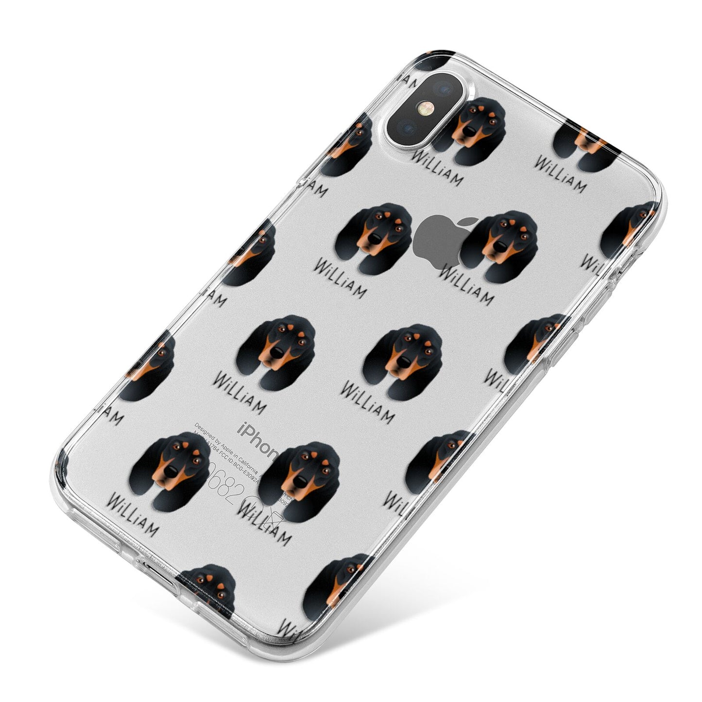 Black and Tan Coonhound Icon with Name iPhone X Bumper Case on Silver iPhone