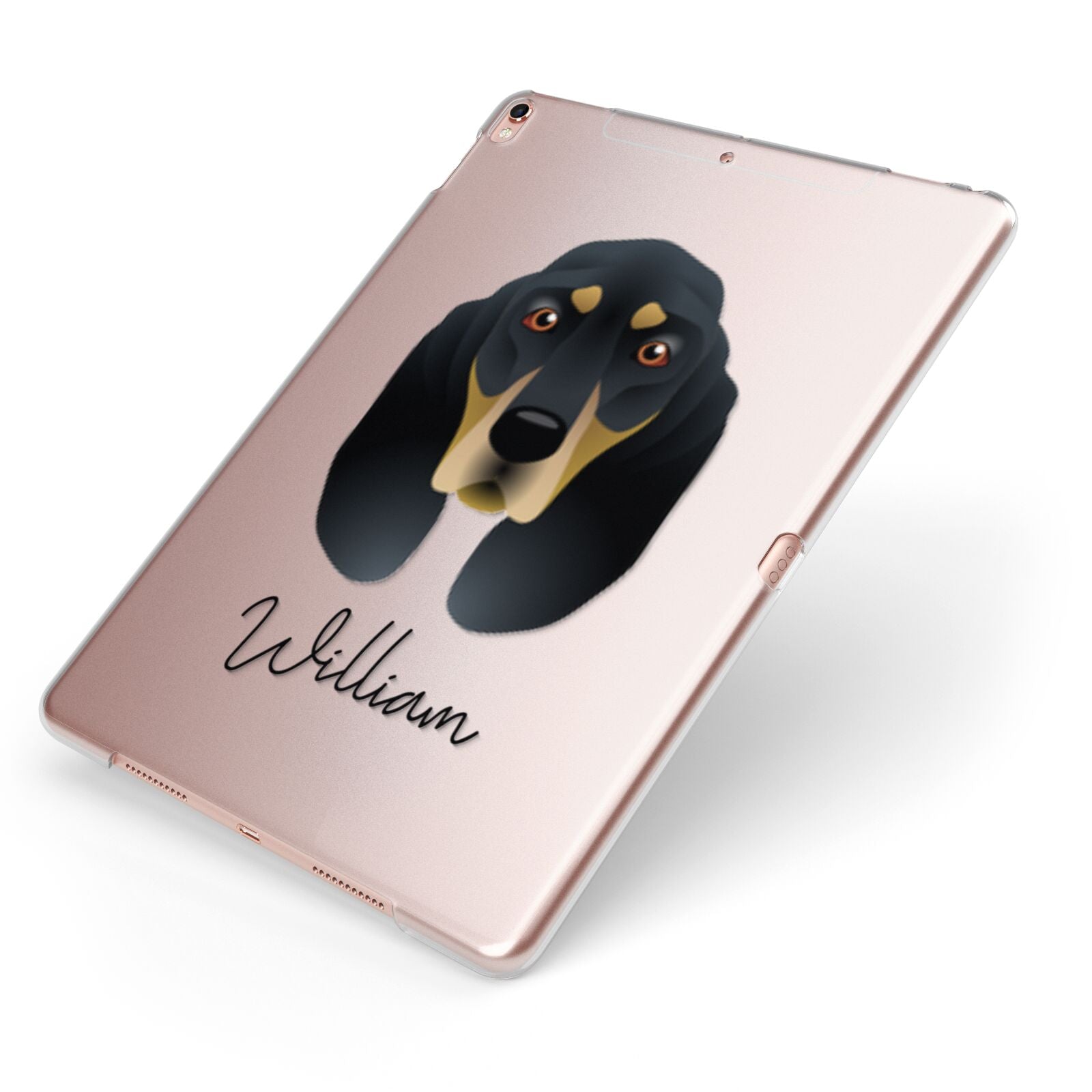 Black and Tan Coonhound Personalised Apple iPad Case on Rose Gold iPad Side View