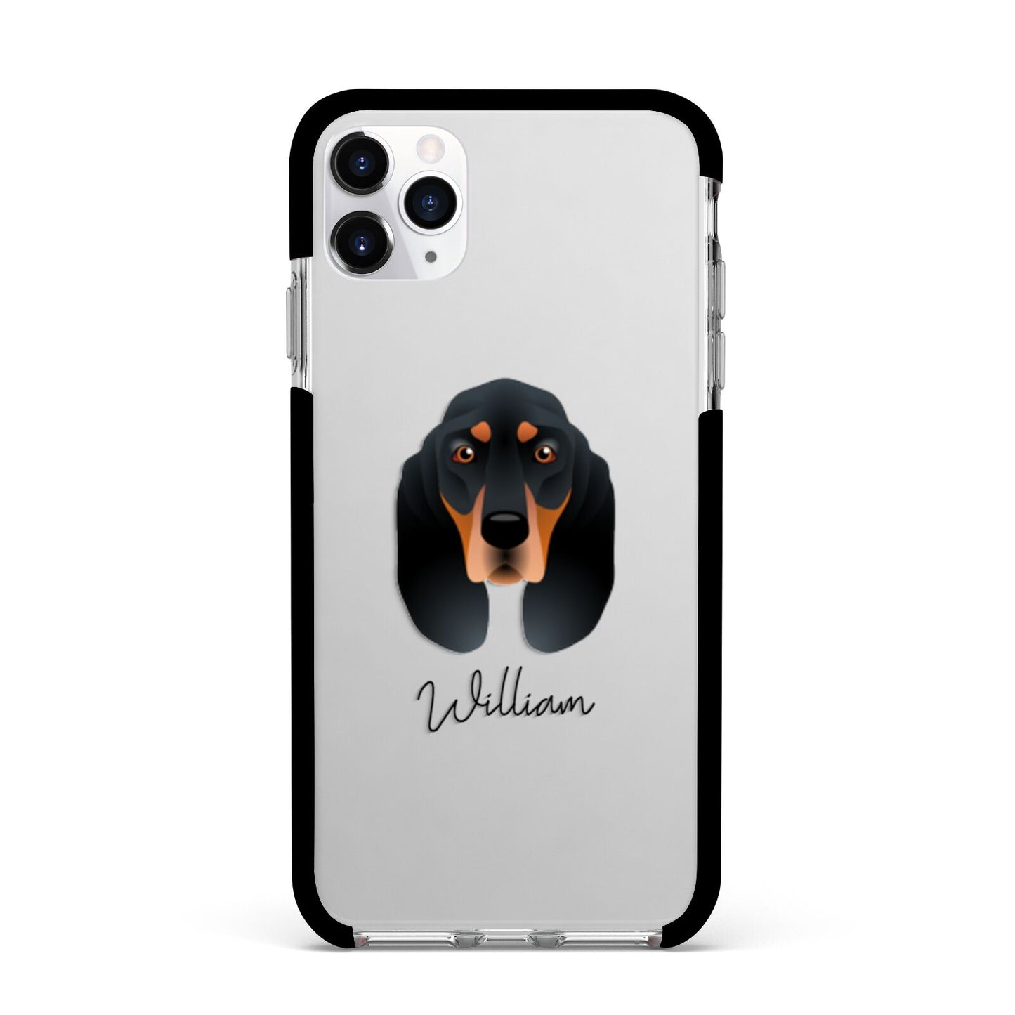 Black and Tan Coonhound Personalised Apple iPhone 11 Pro Max in Silver with Black Impact Case