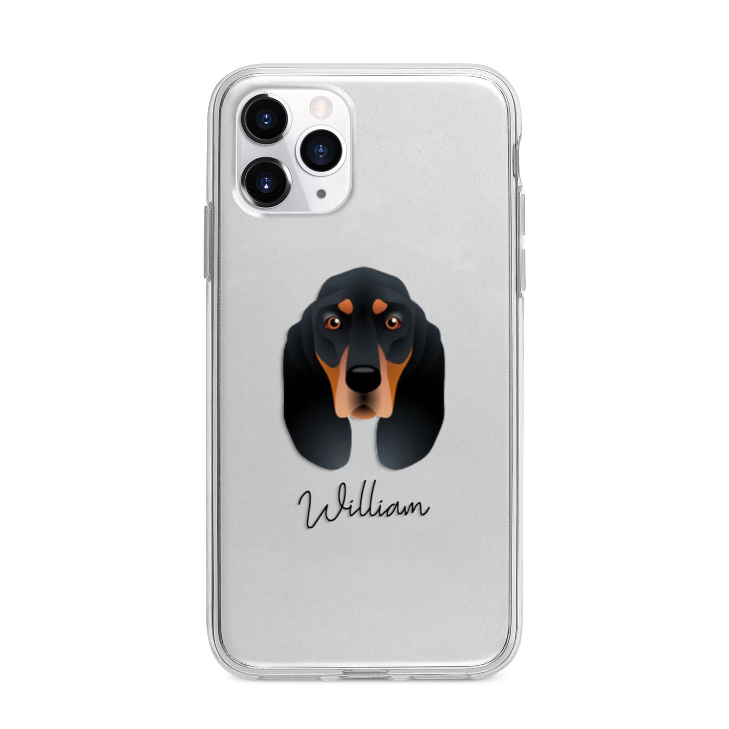 Black and Tan Coonhound Personalised Apple iPhone 11 Pro Max in Silver with Bumper Case