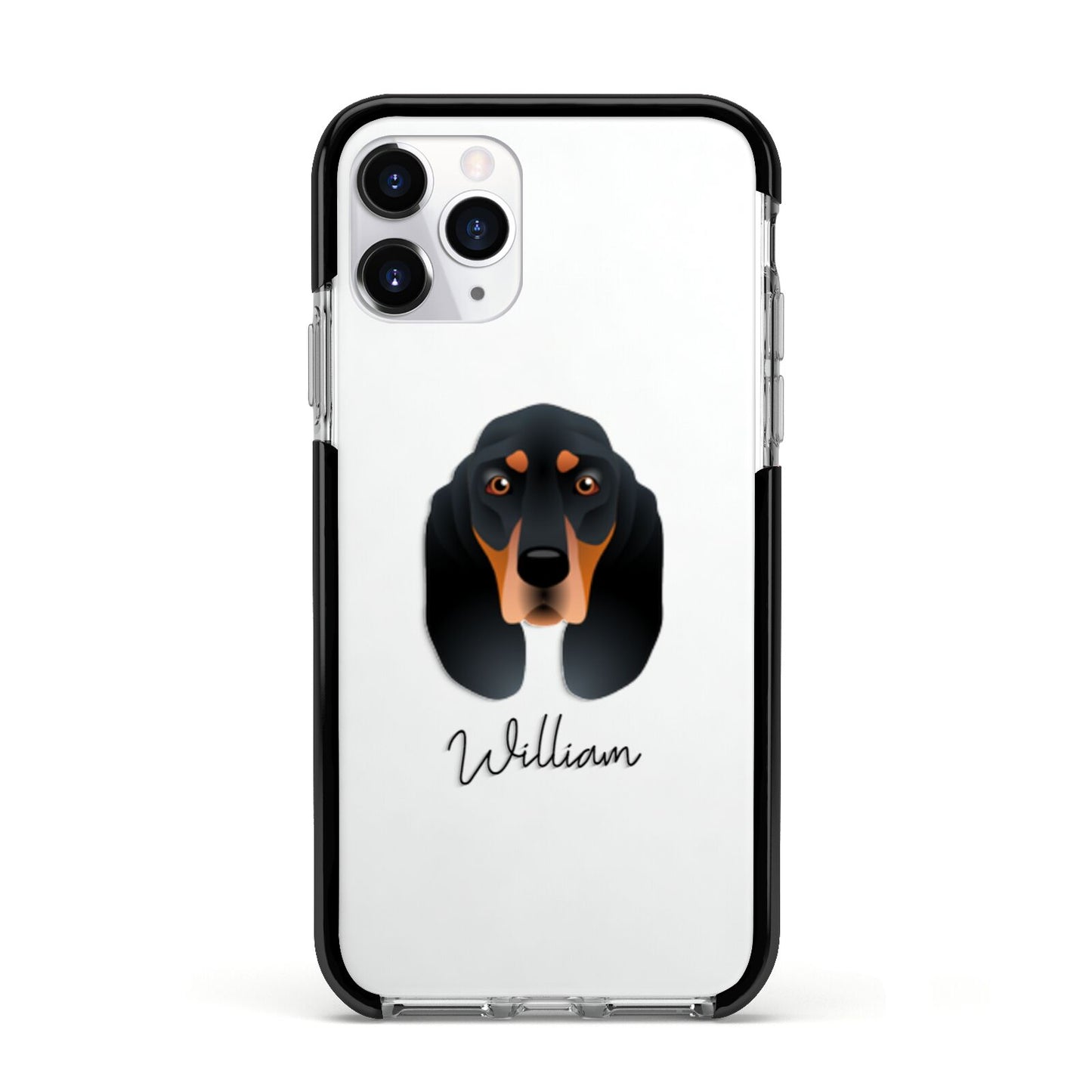 Black and Tan Coonhound Personalised Apple iPhone 11 Pro in Silver with Black Impact Case