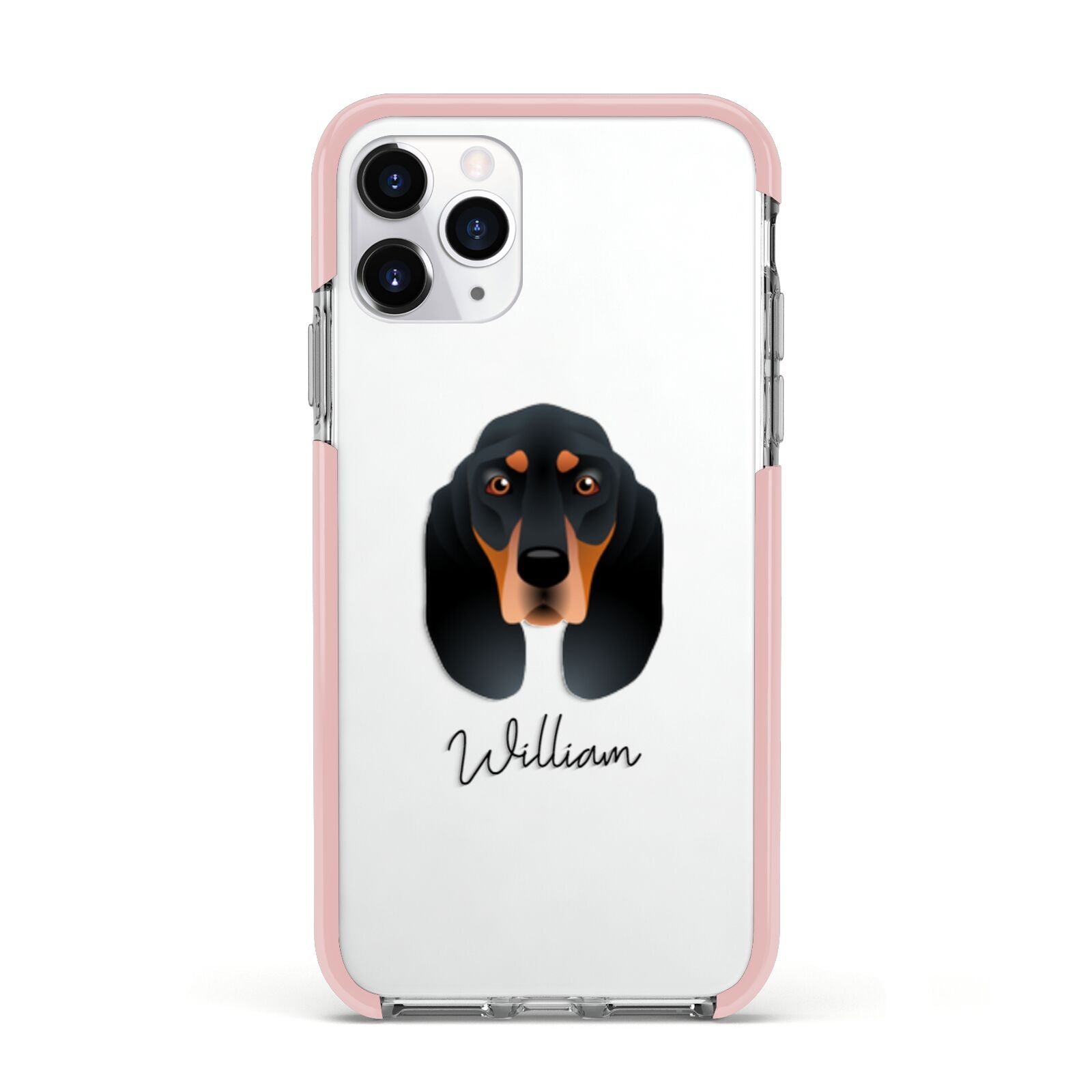 Black and Tan Coonhound Personalised Apple iPhone 11 Pro in Silver with Pink Impact Case