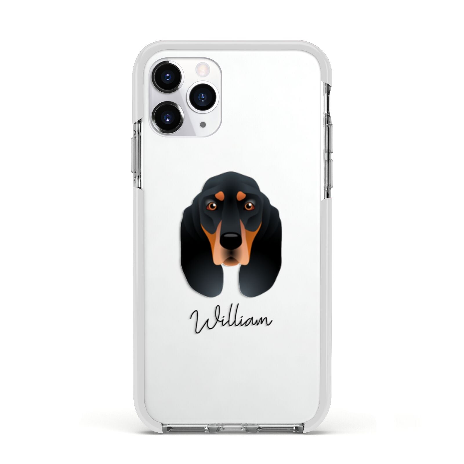 Black and Tan Coonhound Personalised Apple iPhone 11 Pro in Silver with White Impact Case