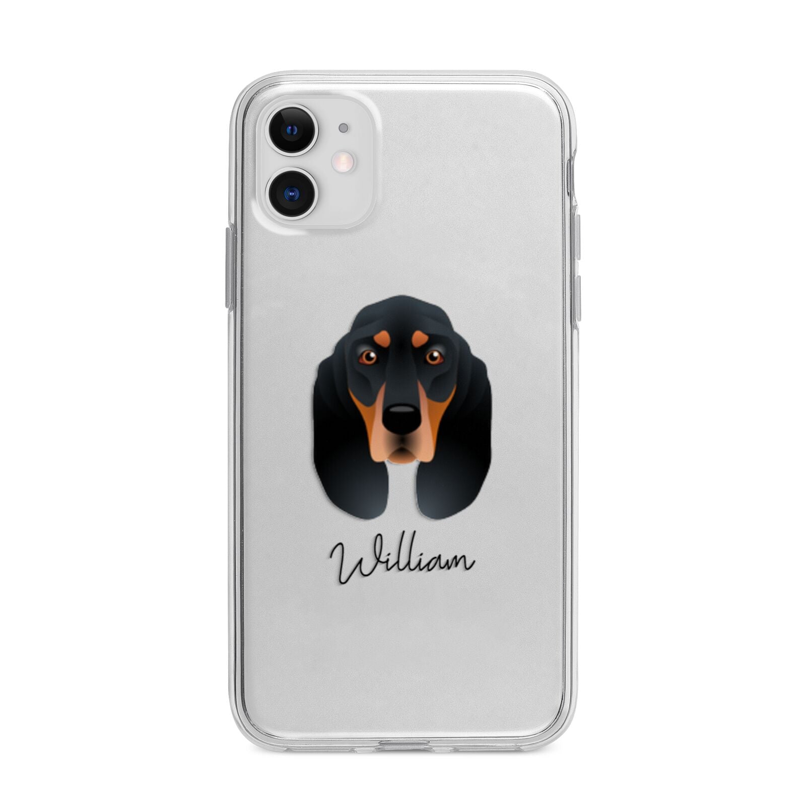 Black and Tan Coonhound Personalised Apple iPhone 11 in White with Bumper Case