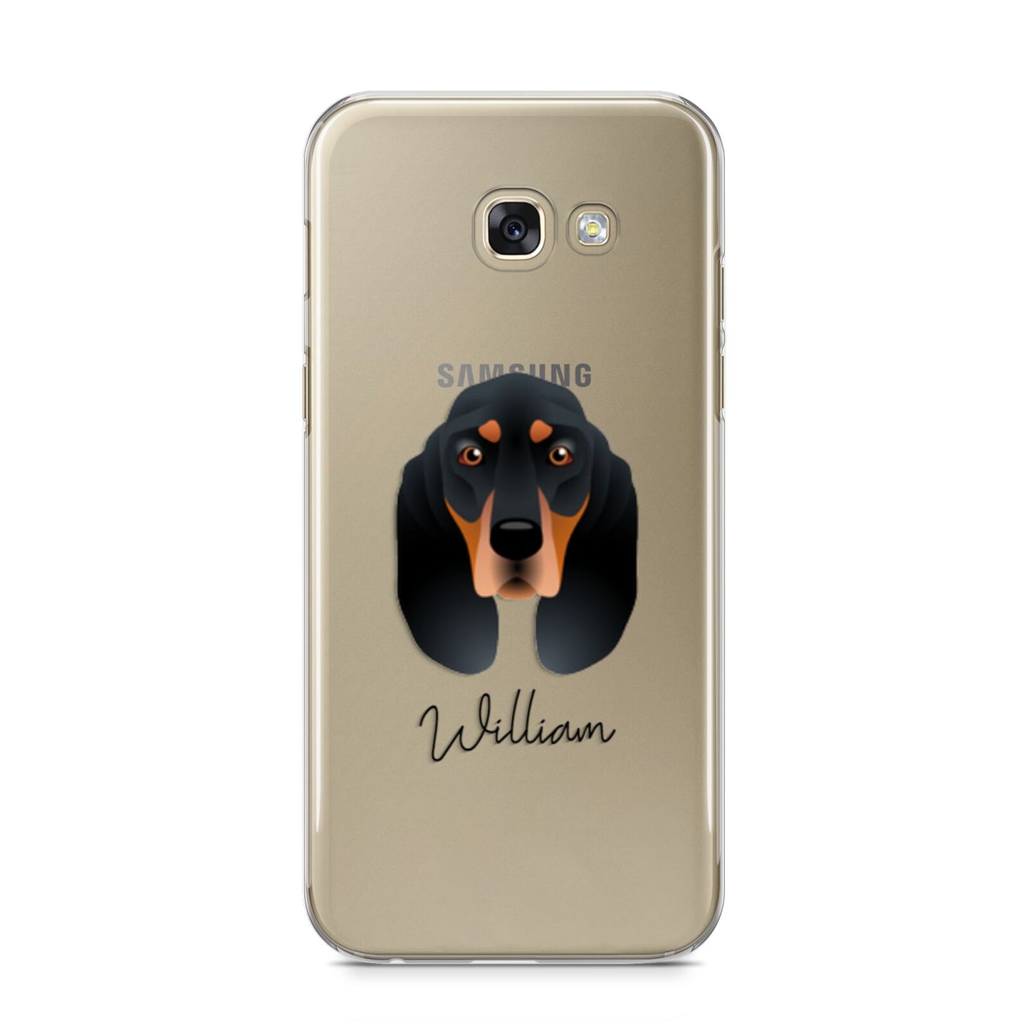 Black and Tan Coonhound Personalised Samsung Galaxy A5 2017 Case on gold phone