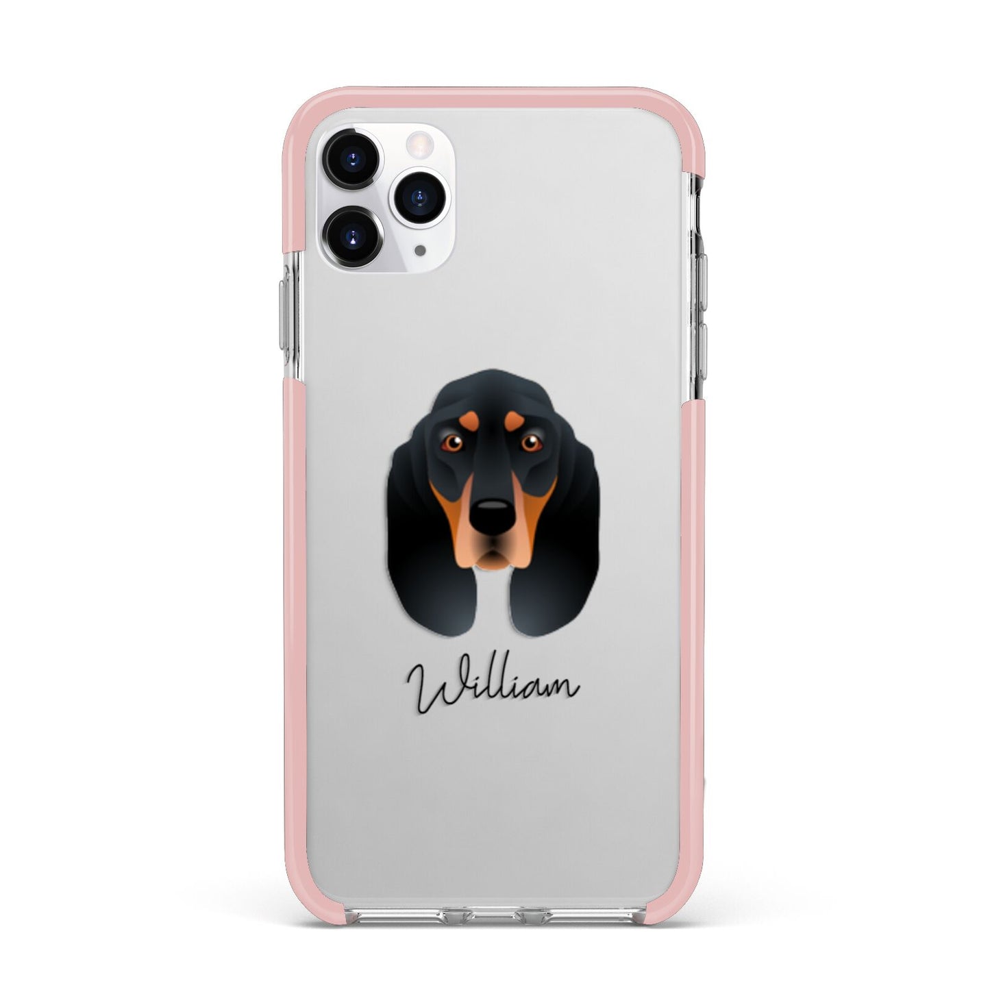 Black and Tan Coonhound Personalised iPhone 11 Pro Max Impact Pink Edge Case