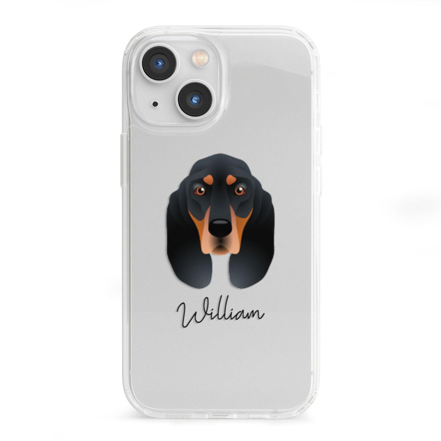 Black and Tan Coonhound Personalised iPhone 13 Mini Clear Bumper Case